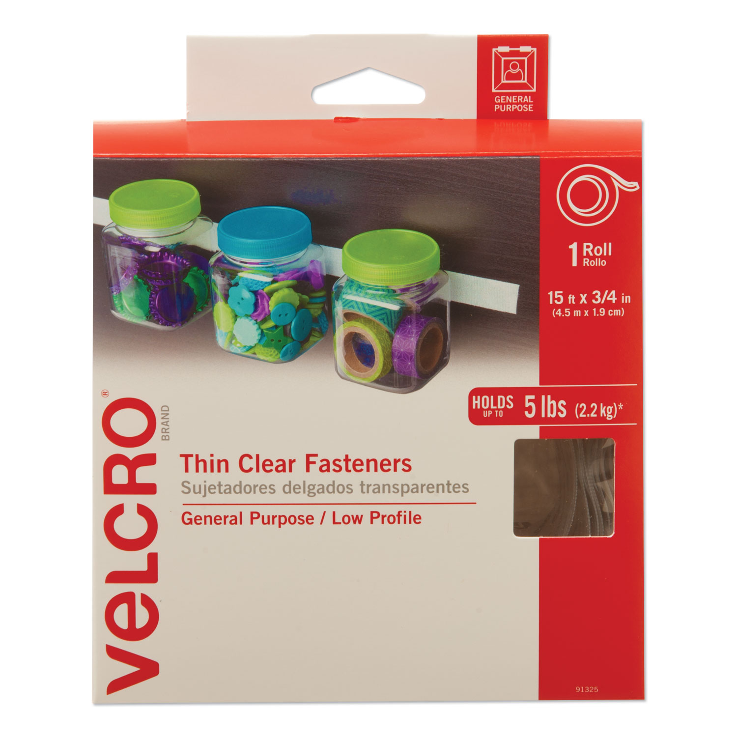  VELCRO Brand 91325 Sticky-Back Fasteners, Removable Adhesive, 0.75 x 15 ft, Clear (VEK91325) 