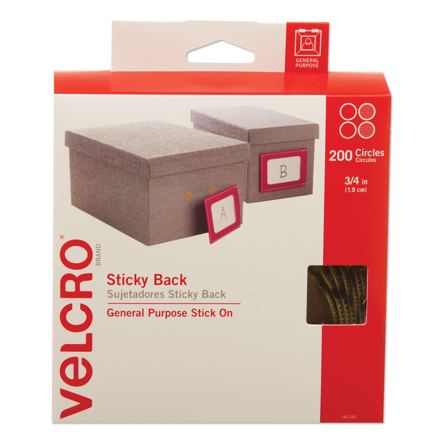  VELCRO Brand 90140 Sticky-Back Fasteners with Dispenser Box, Removable Adhesive, 0.75 dia, Beige, 200/Roll (VEK90140) 