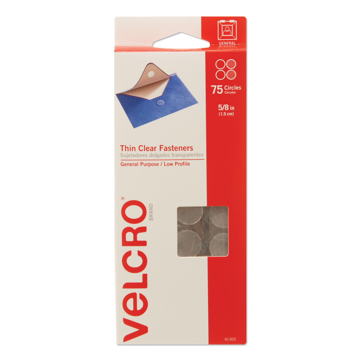  VELCRO Brand 91302 Sticky-Back Fasteners, Removable Adhesive, 0.63 dia, Clear, 75/Pack (VEK91302) 