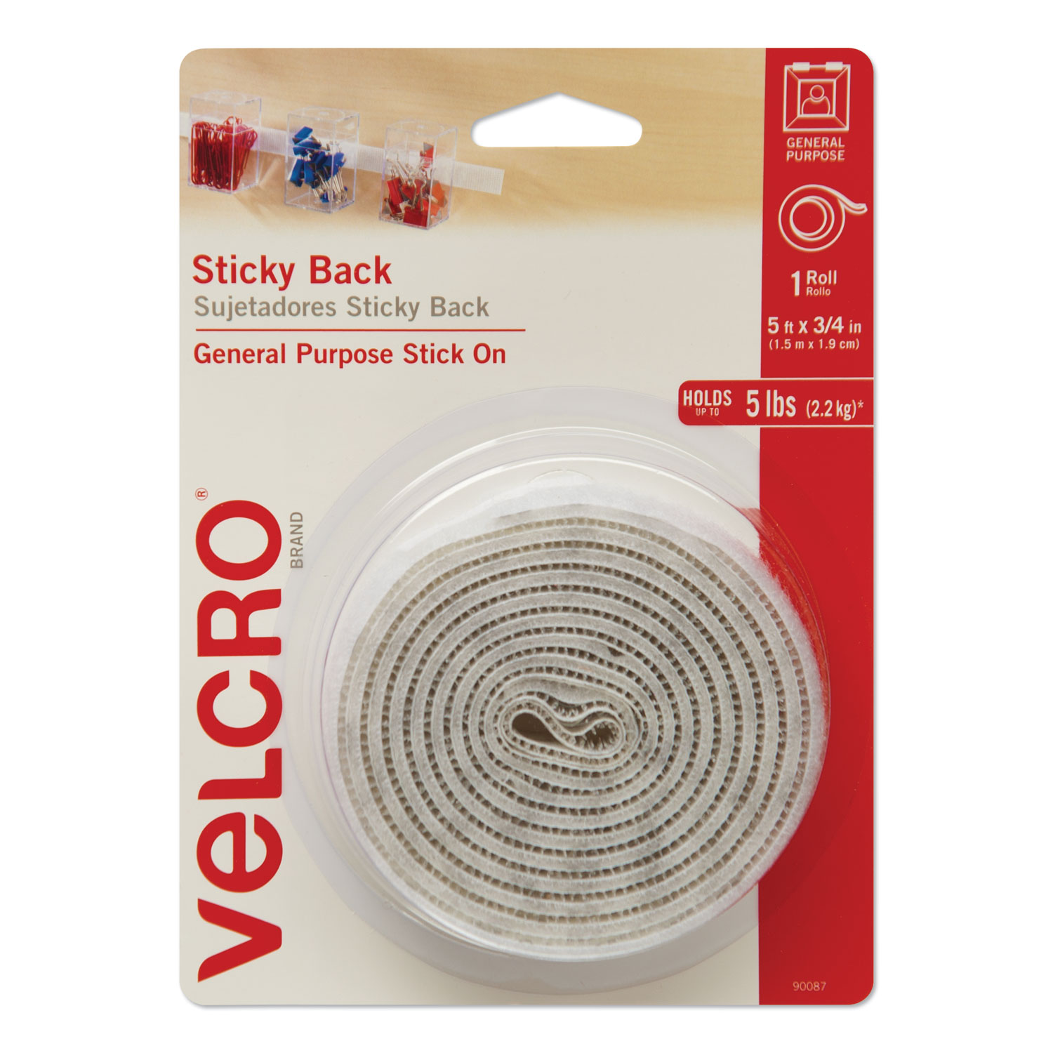  VELCRO Brand 90087 Sticky-Back Fasteners with Dispenser, Removable Adhesive, 0.75 x 5 ft, White (VEK90087) 