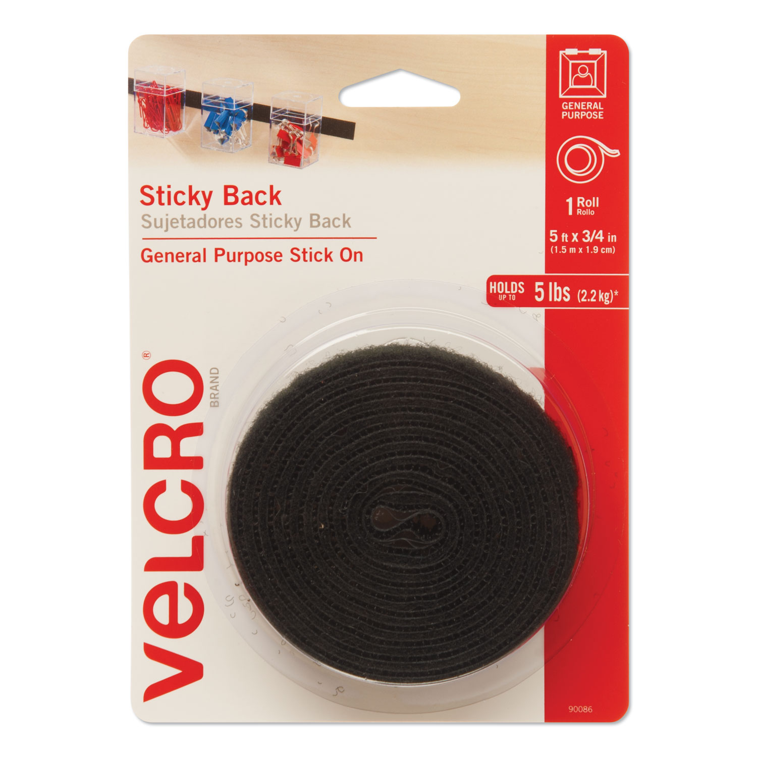  VELCRO Brand 90086 Sticky-Back Fasteners with Dispenser, Removable Adhesive, 0.75 x 5 ft, Black (VEK90086) 