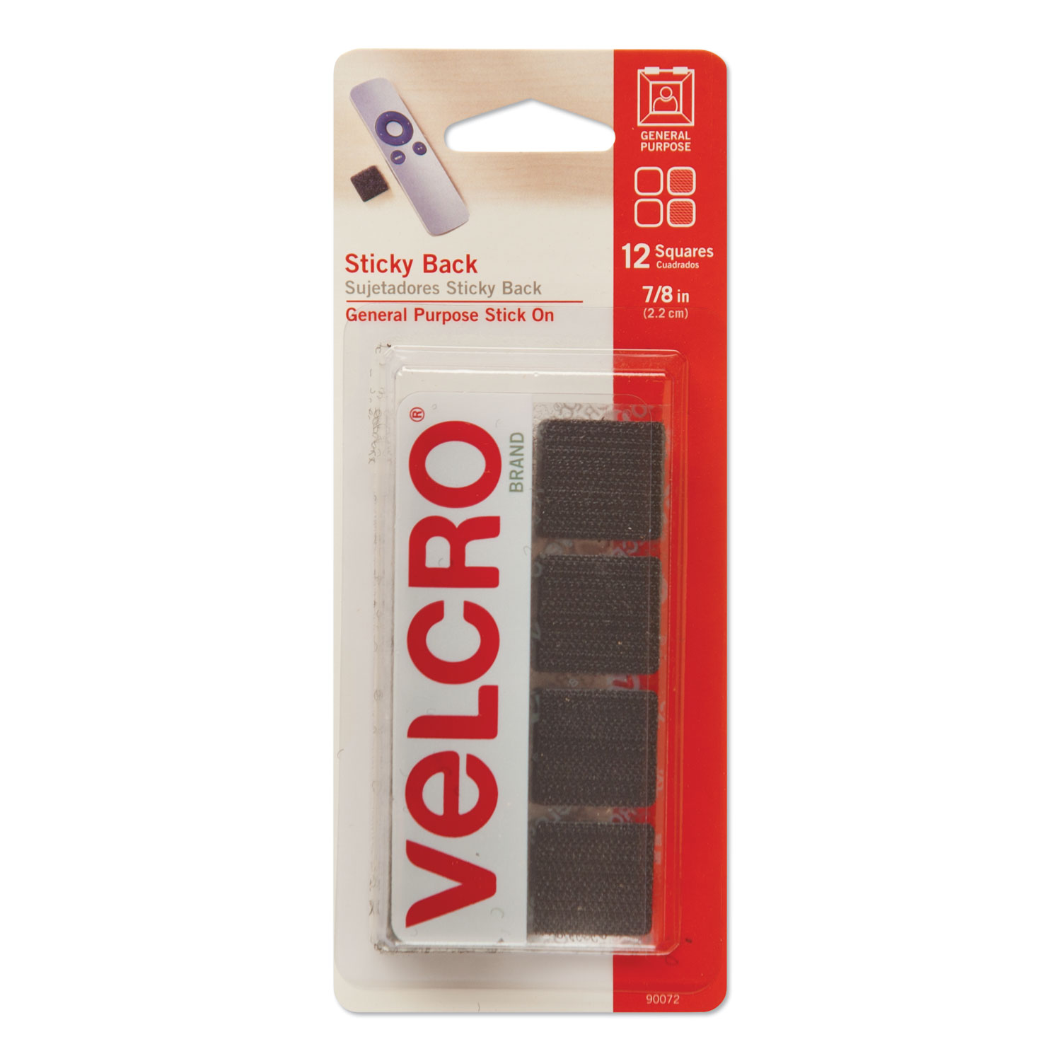  VELCRO Brand 90072 Sticky-Back Fasteners, Removable Adhesive, 0.88 x 0.88, Black, 12/Pack (VEK90072) 