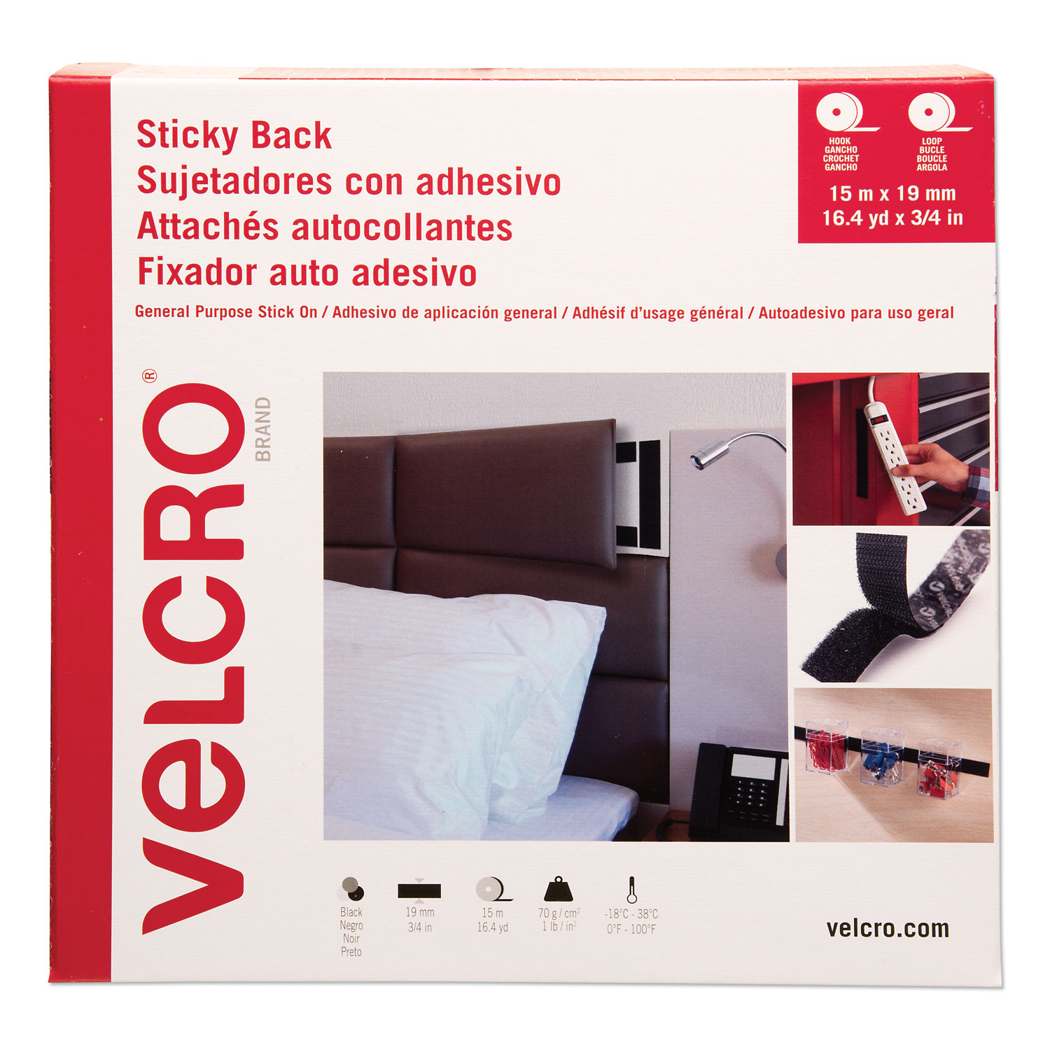  VELCRO Brand VEL-30631-GLO Sticky-Back Fasteners, Removable Adhesive, 0.75 x 49 ft, Black (VEK30631) 