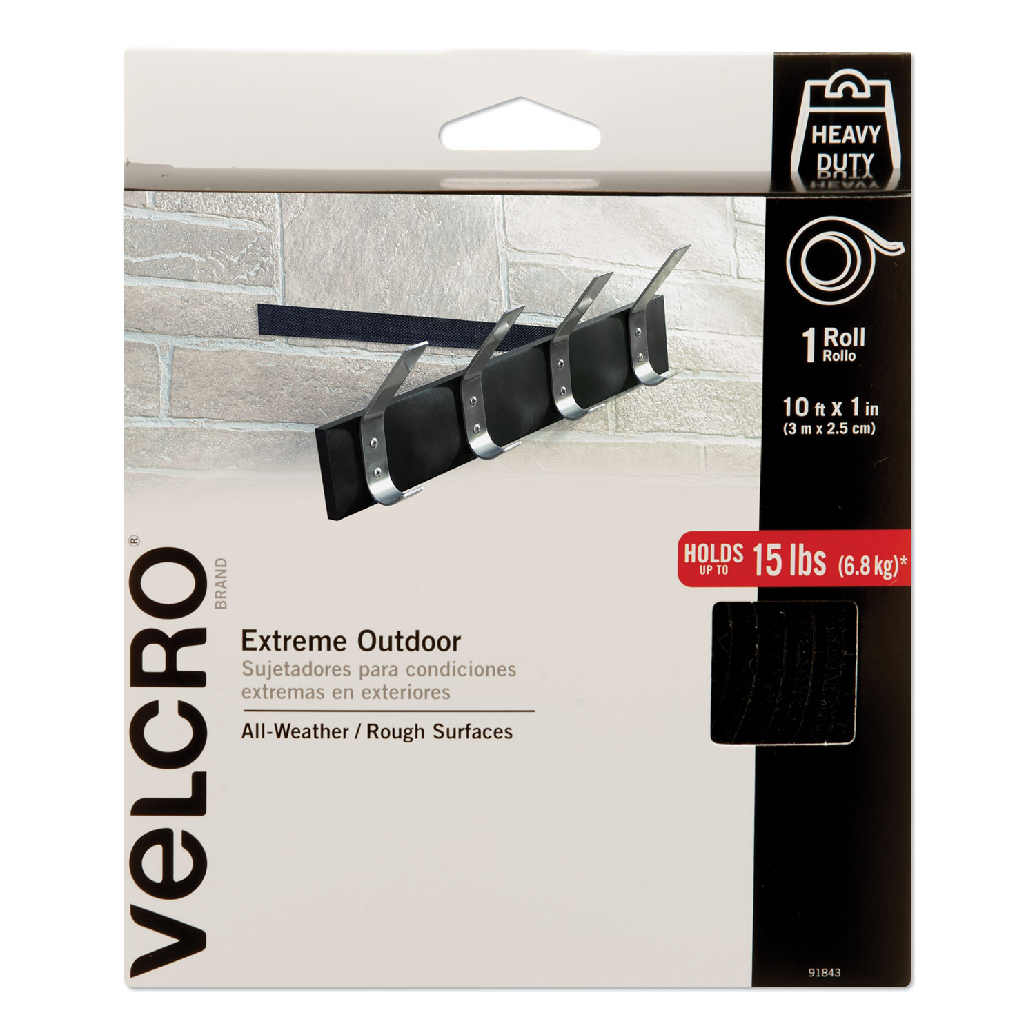  VELCRO Brand 91843 Heavy-Duty Fasteners, Extreme Outdoor Performance, 1 x 10 ft, Black (VEK91843) 