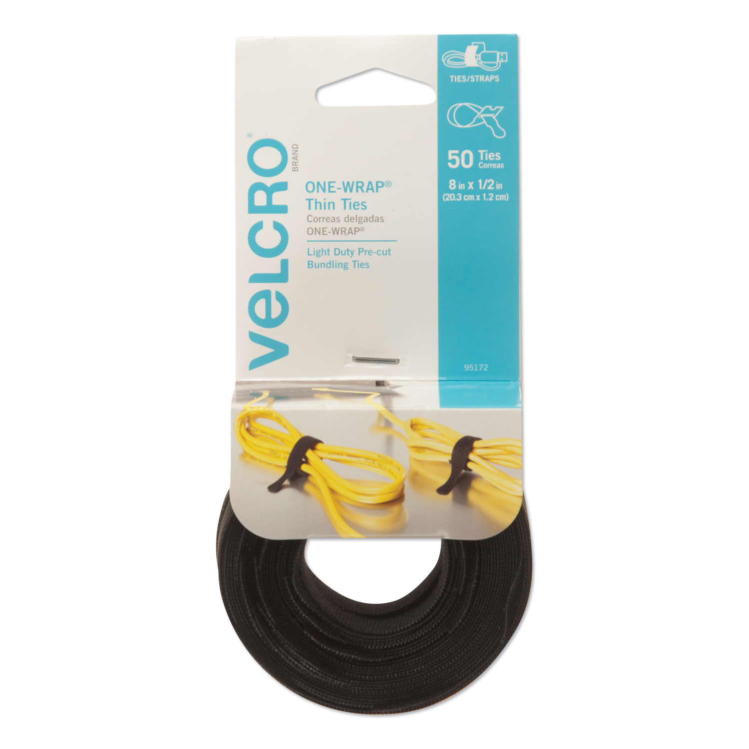  VELCRO Brand 95172 ONE-WRAP Pre-Cut Thin Ties, 0.5 x 8, Black, 50/Pack (VEK95172) 