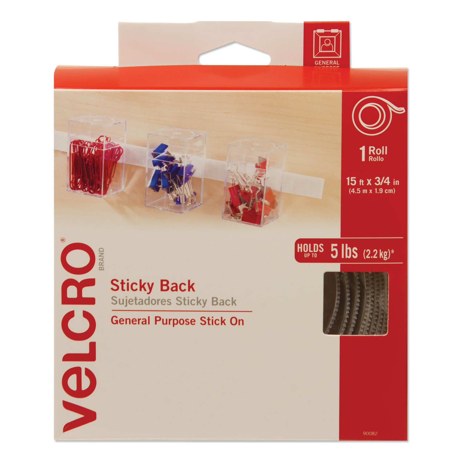 VELCRO Brand 90082 Sticky-Back Fasteners with Dispenser, Removable Adhesive, 0.75 x 15 ft, White (VEK90082) 