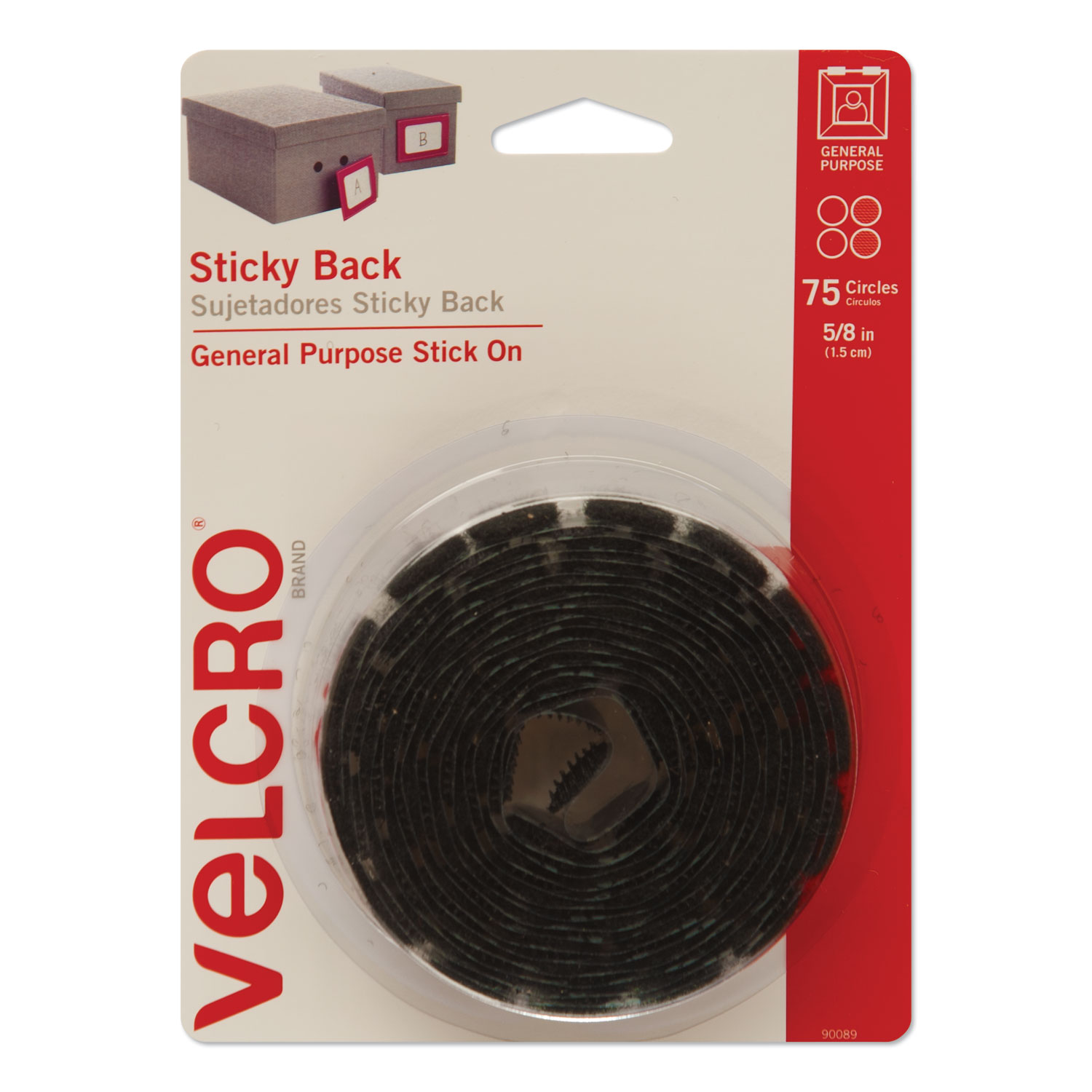  VELCRO Brand 90089 Sticky-Back Fasteners, Removable Adhesive, 0.63 dia, Black, 75/Pack (VEK90089) 