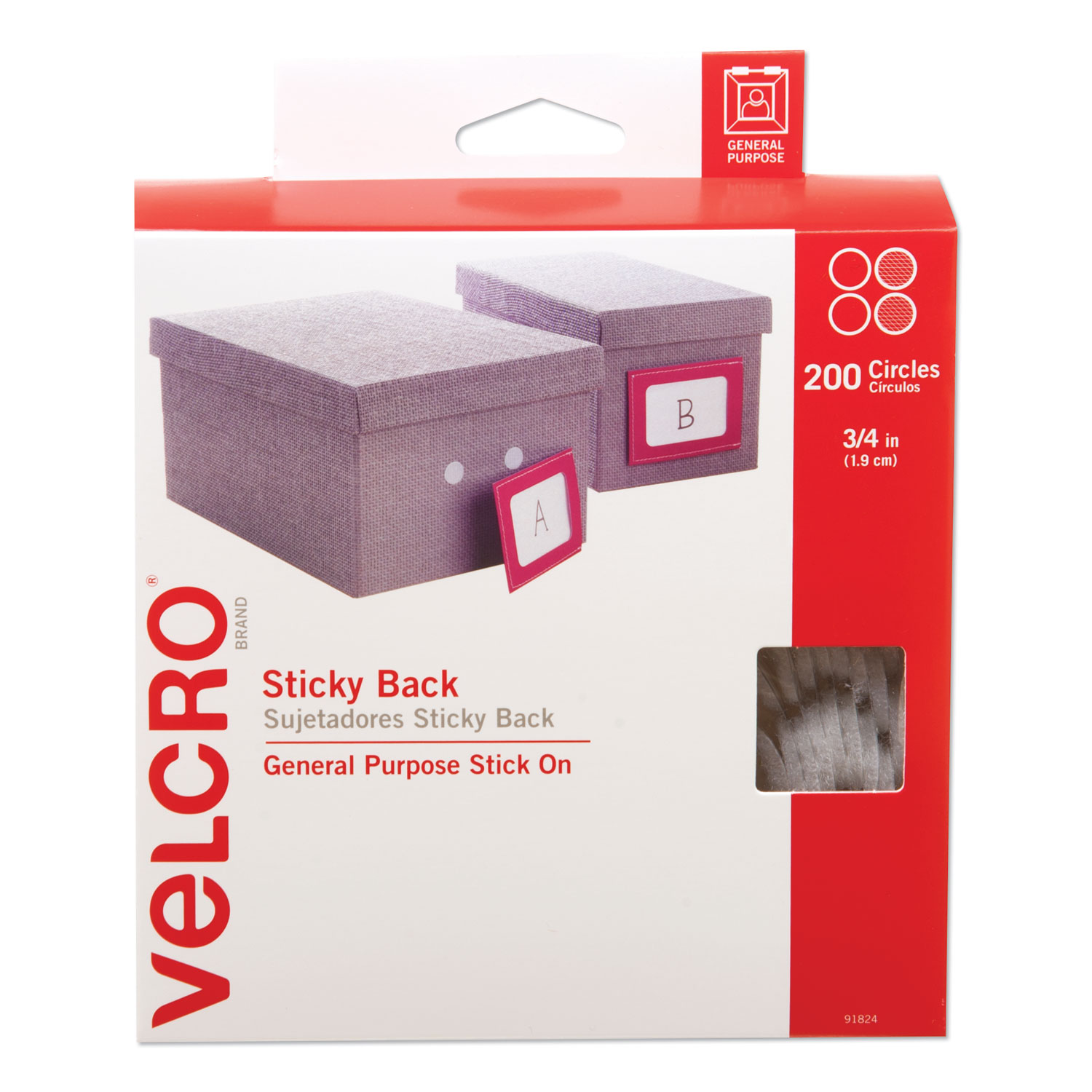  VELCRO Brand 91824 Sticky-Back Fasteners, Removable Adhesive, 0.75 dia, White, 200/Box (VEK91824) 