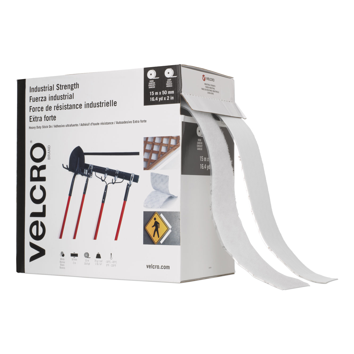  VELCRO Brand VEL-30638-GLO Industrial-Strength Heavy-Duty Fasteners, 2 x 49 ft, White (VEK30638) 