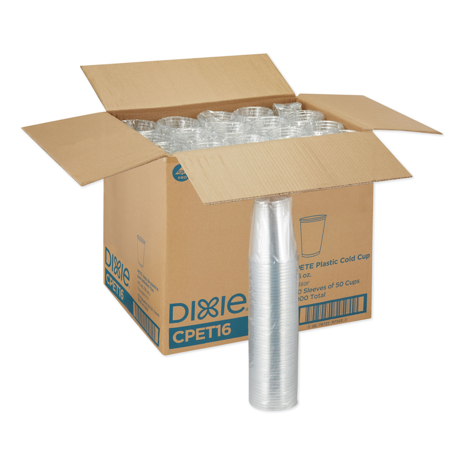 Clear Plastic PETE Cups, Cold, 16oz, 50/Sleeve, 20 Sleeves/Carton