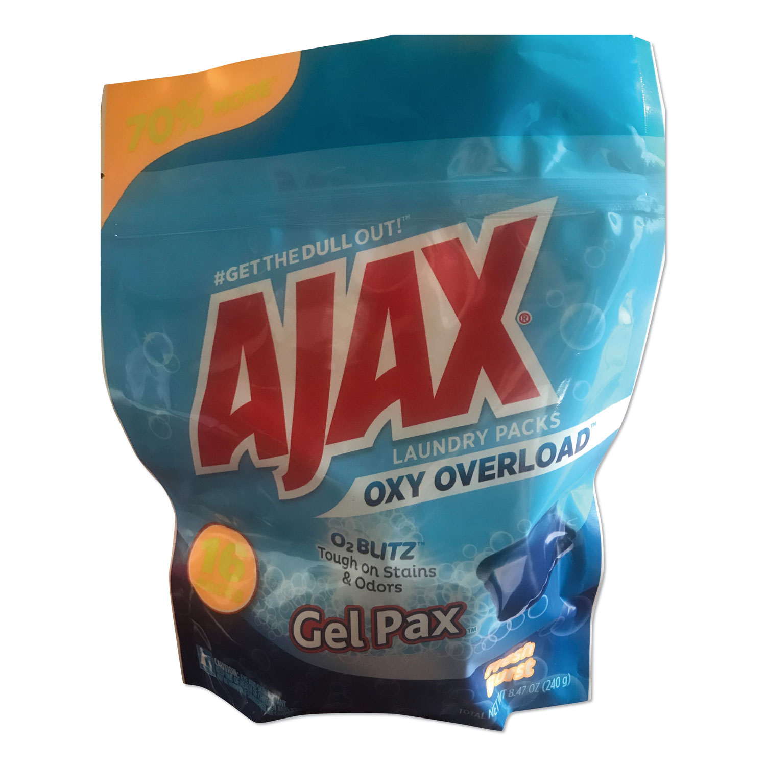  Ajax 845514048038 Oxy Overload Laundry Detergent Pods, Fresh Burst Scent, 16 Pods/Pouch, 8 Pouches/Carton (PBCAJAXX62) 
