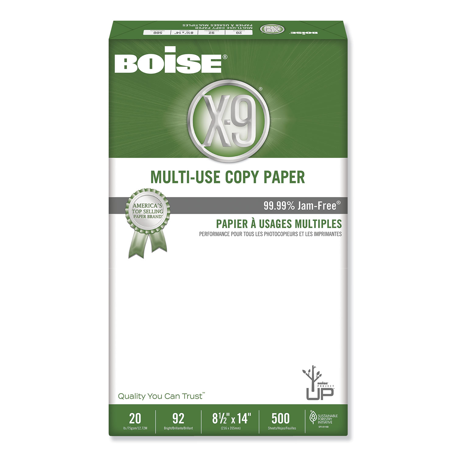  Boise OX-9004 X-9 Multi-Use Copy Paper, 92 Bright, 20lb, 8.5 x 14, White, 500 Sheets/Ream, 10 Reams/Carton (CASOX9004) 