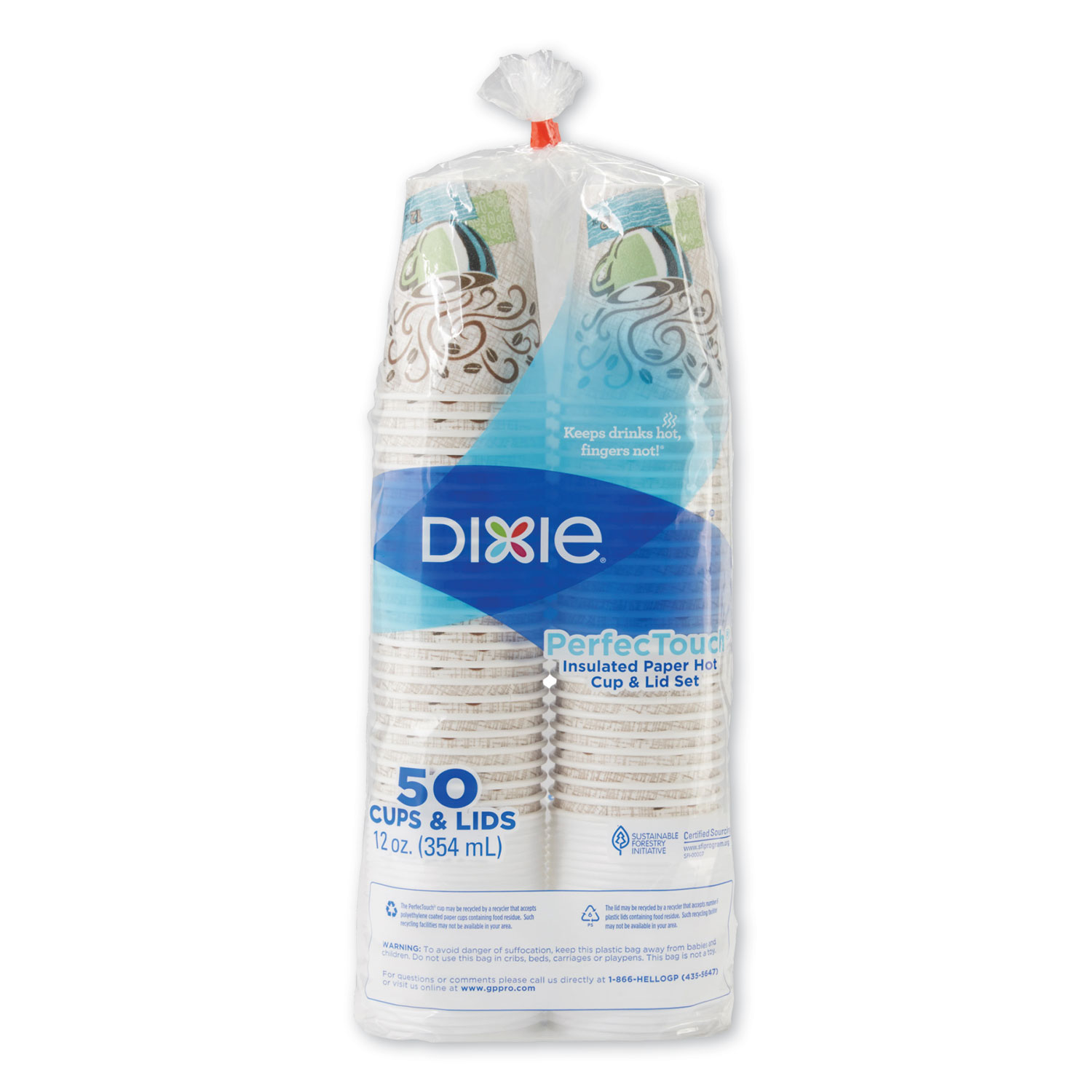  Dixie 5342COMBO600 Paper Hot Cups & Lids Combo Bag, 12oz, 50/Pack (DXE5342COMBO600) 