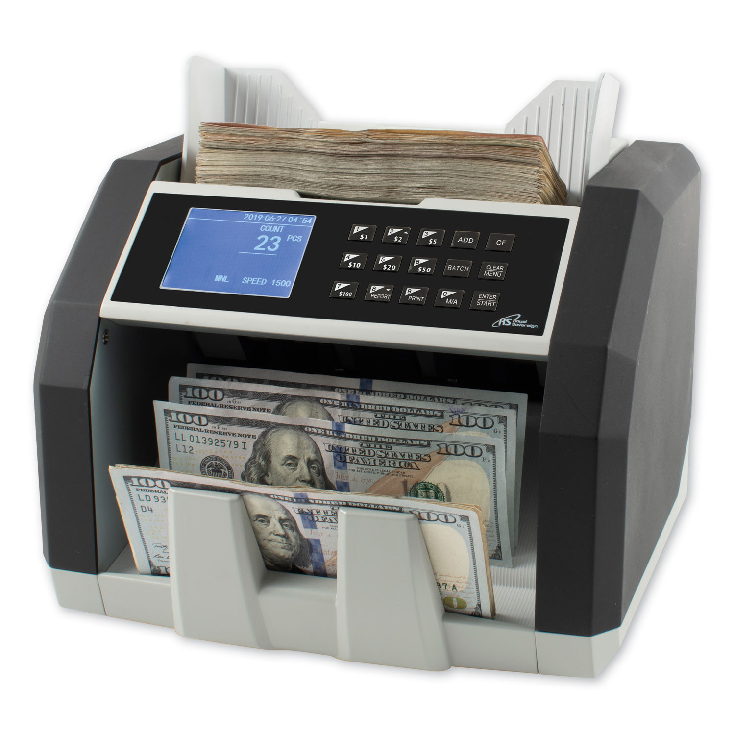 Front Load Bill Counter w/ Value Counting/Counterfeit Detection, 1500 Bills/Min
