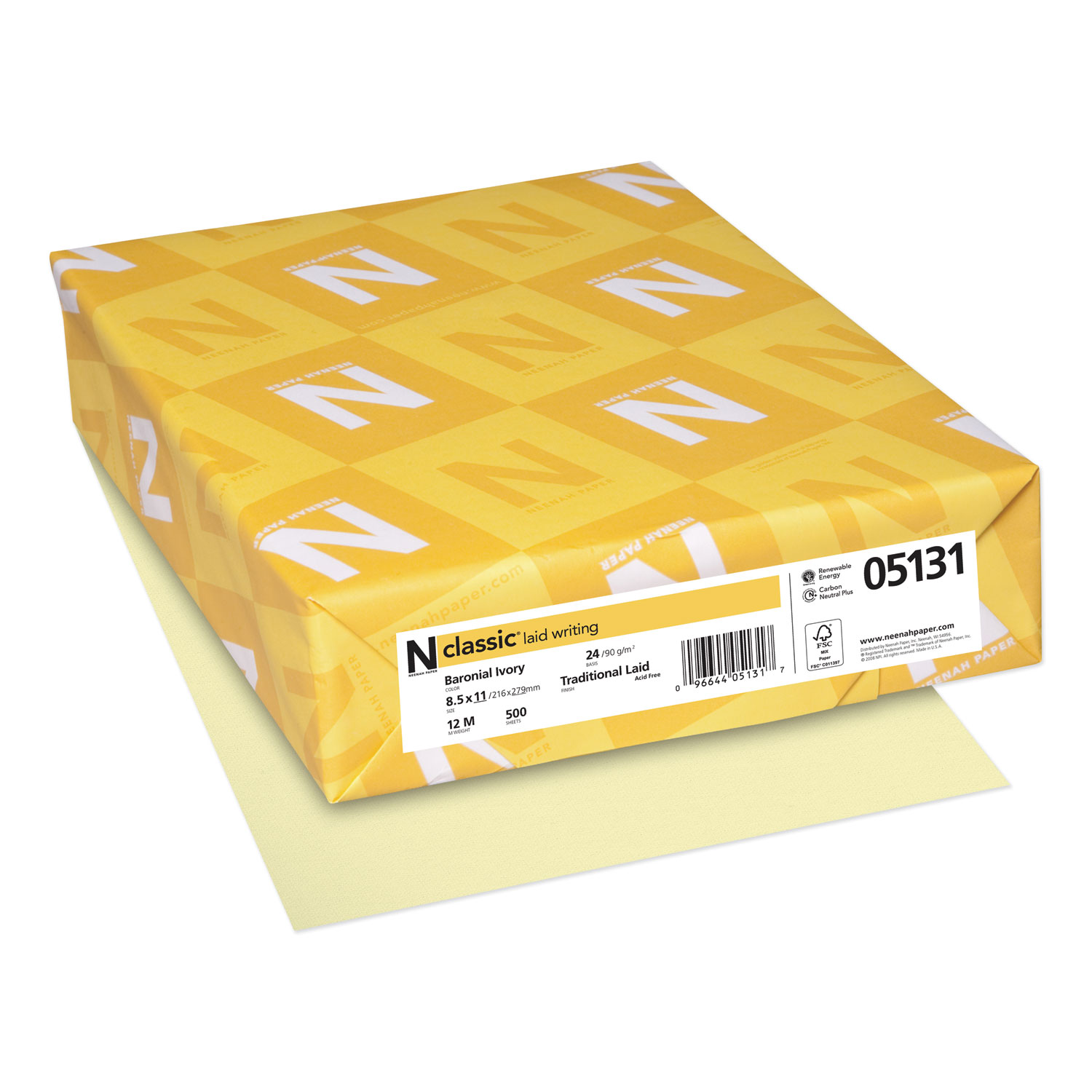  Neenah Paper 06551 CLASSIC Laid Stationery Writing Paper, 24 lb, 8.5 x 11, Baronial Ivory, 500/Ream (NEE06551) 