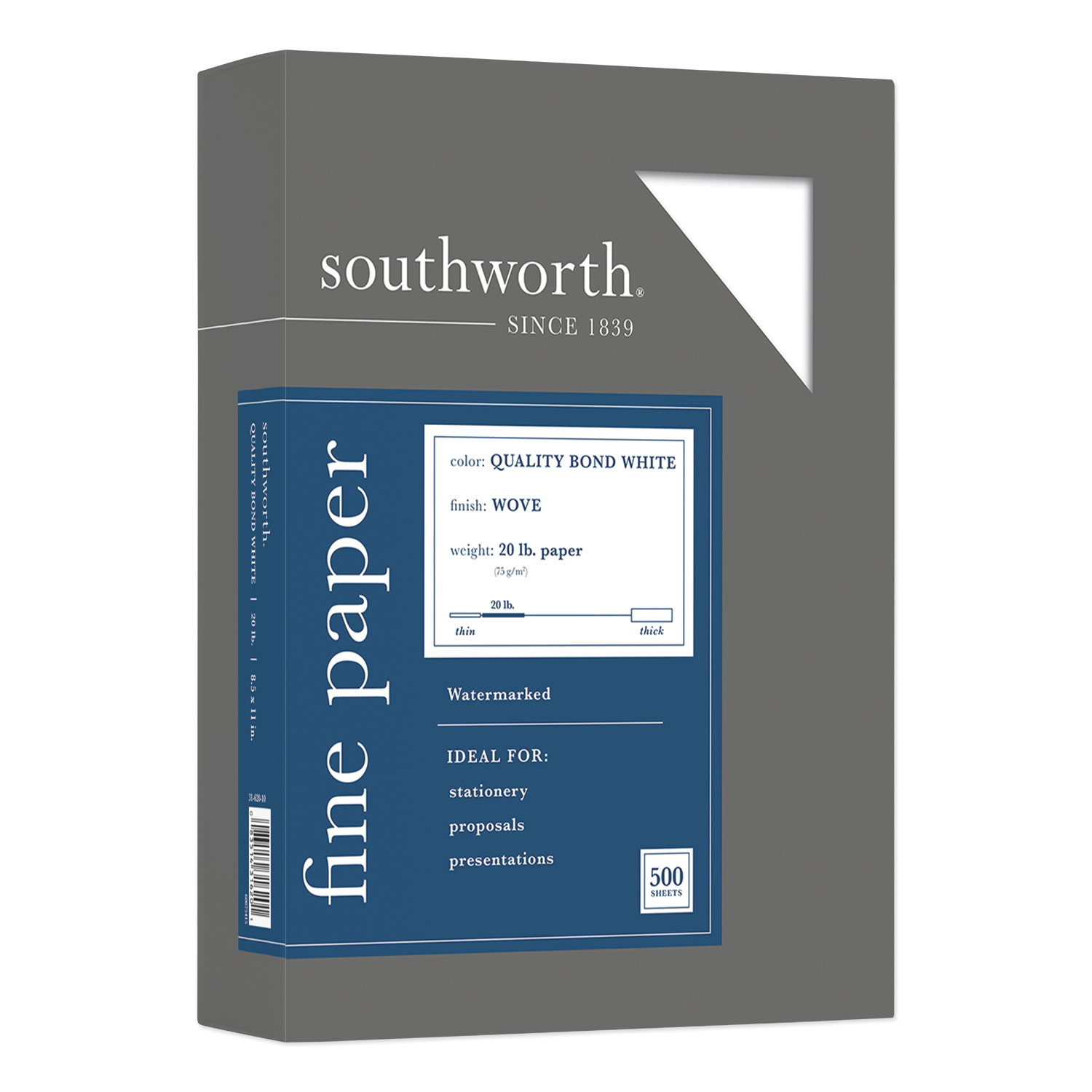  Southworth 31-620-10 Quality Bond Business Paper, 95 Bright, 20 lb, 8.5 x 11, White, 500/Ream (SOU3162010) 