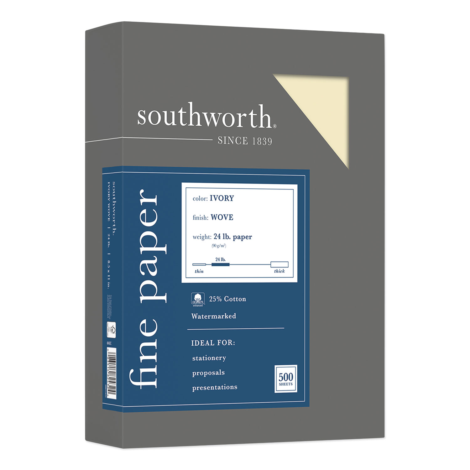  Southworth 404IC 25% Cotton Business Paper, 95 Bright, 24 lb, 8.5 x 11, Ivory, 500/Ream (SOU404IC) 