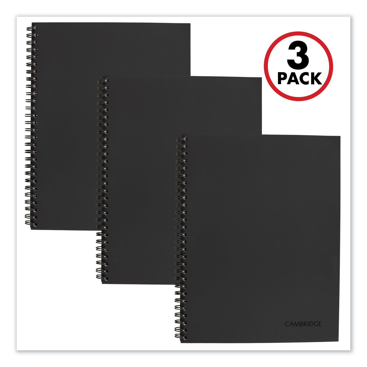  Cambridge 4501201 Wirebound Notebook Plus Pack, Wide/Legal Rule, Black, 9.5 x 7.25, 80 Sheets, 3/Pack (MEA45012) 