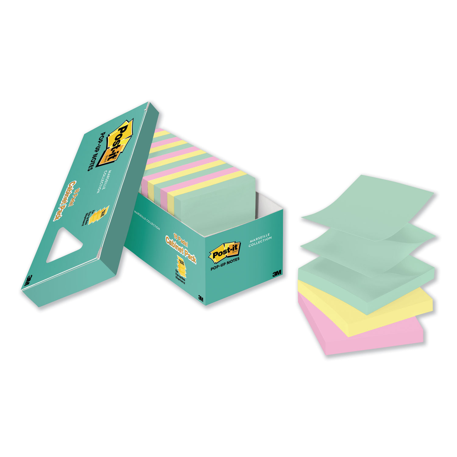  Post-it Pop-up Notes R33018APCP Original Pop-up Refill, 3 x 3, Marseille Collection, 100 Sheets/Pad, 18 Pads/Pack (MMMR33018APCP) 