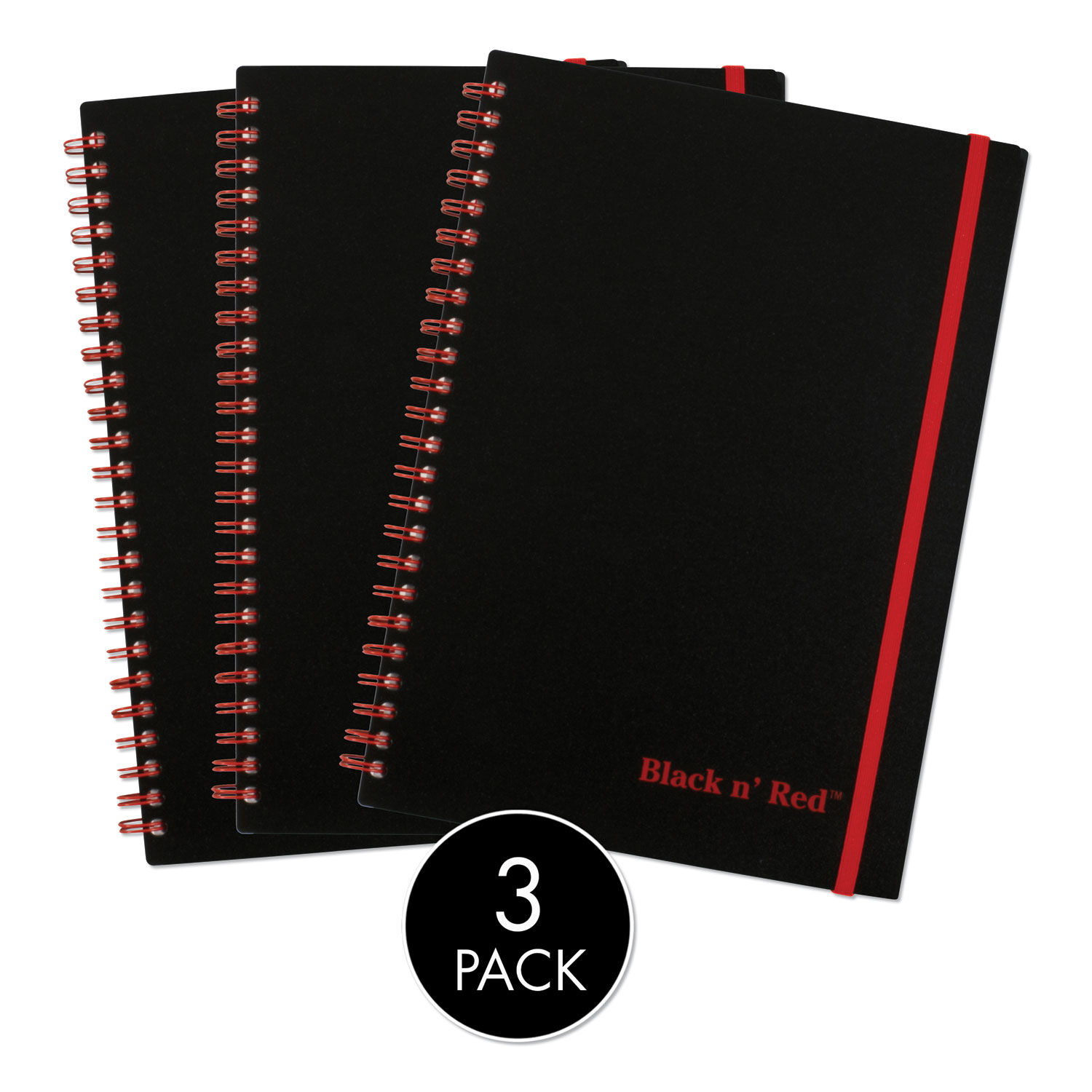  Black n' Red 67026 Twinwire Semi-Rigid Notebook Plus Pack, Wide/Legal Rule, Black, 8.25 x 5.88, 70 Sheets, 3/Pack (JDK67026) 