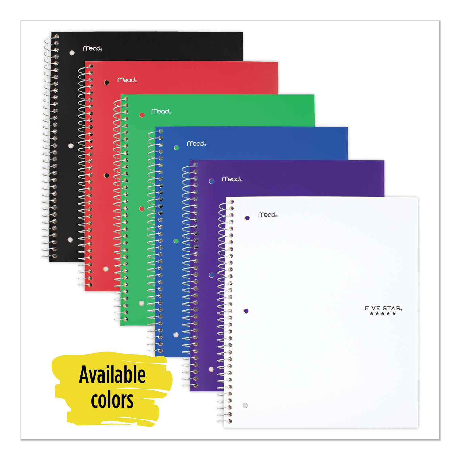 Wirebound Notebook, 5 Subjects, College Rule, Assorted Color Covers, 11 x 8.5, 200 Sheets