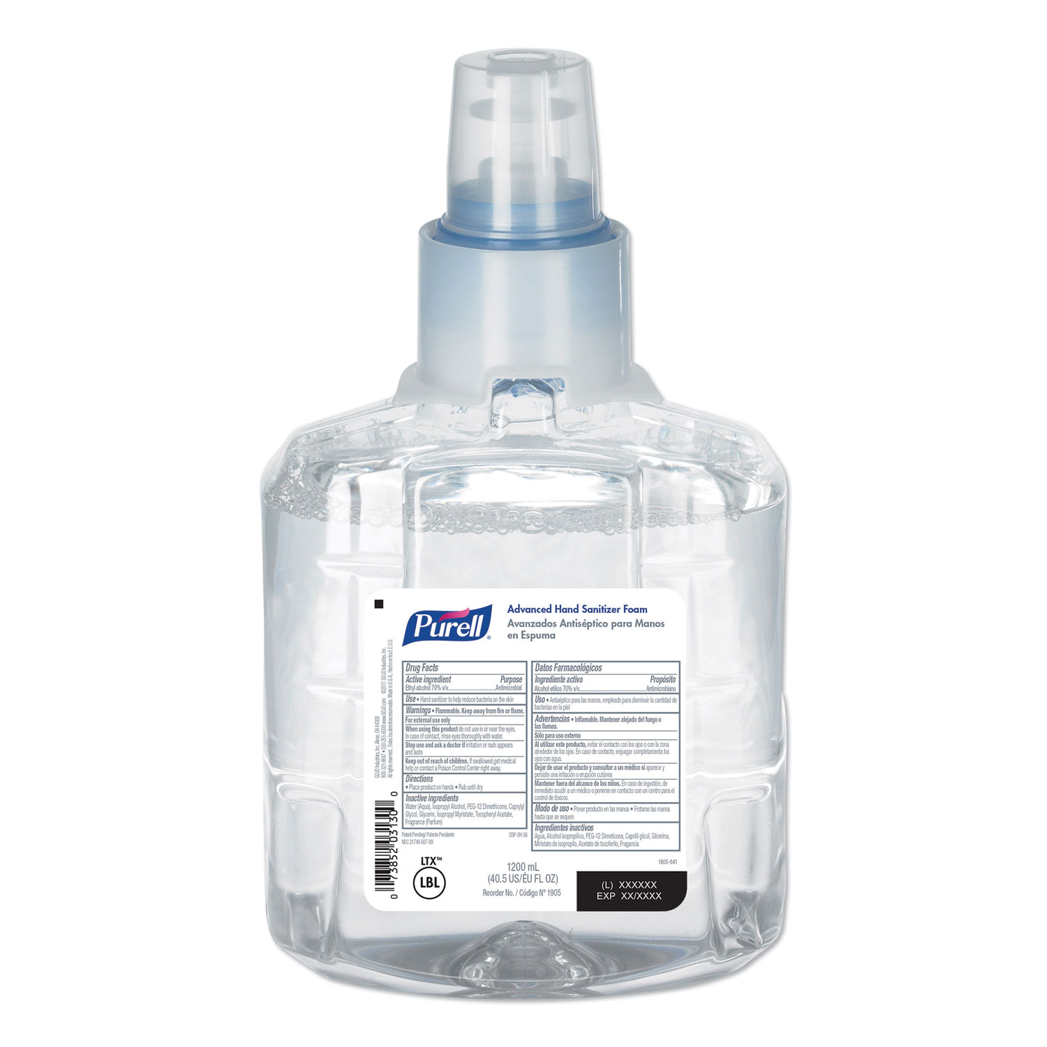  PURELL 1905-02 Advanced Hand Sanitizer Foam, LTX-12 1200 mL Refill, Clear, 2/Carton (GOJ190502CT) 