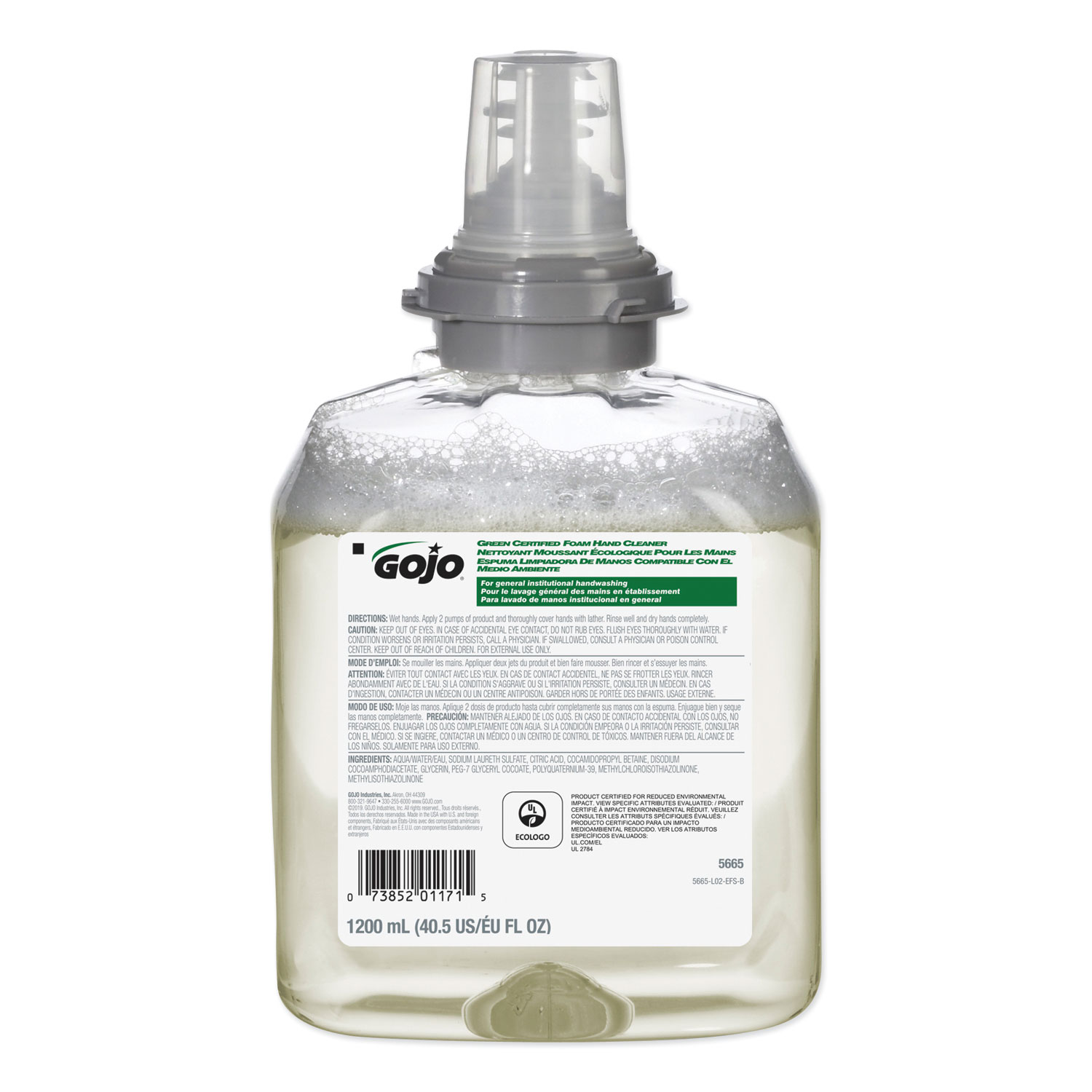  GOJO 5665-02 TFX Green Certified Foam Hand Cleaner Refill, Unscented, 1200mL (GOJ566502EA) 