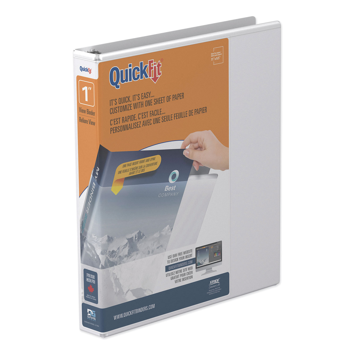  Stride 88010 QuickFit Round-Ring View Binder, 3 Rings, 1 Capacity, 11 x 8.5, White (STW88010) 