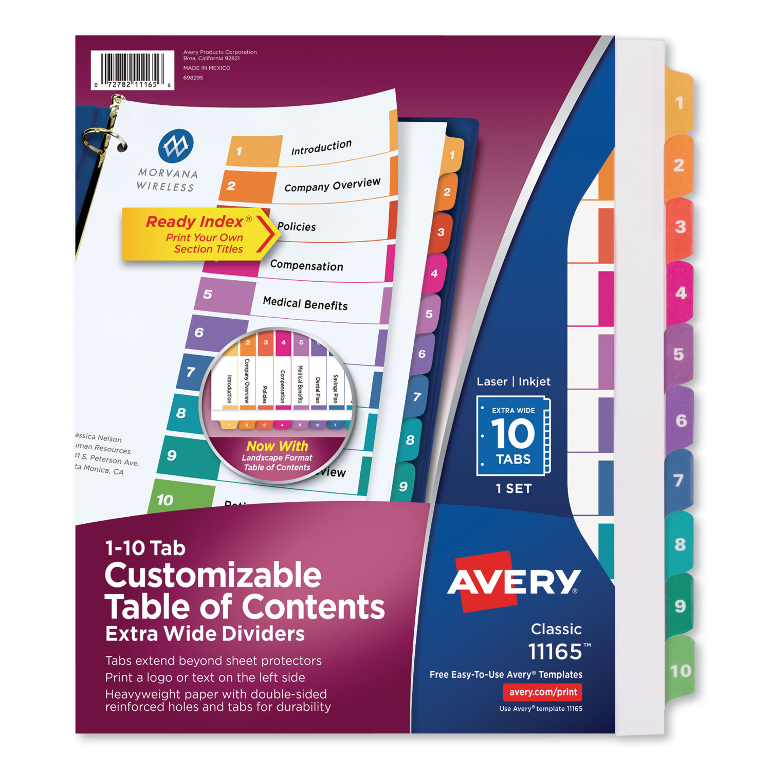  Avery 11165 Customizable TOC Ready Index Multicolor Dividers, 10-Tab, Letter (AVE11165) 