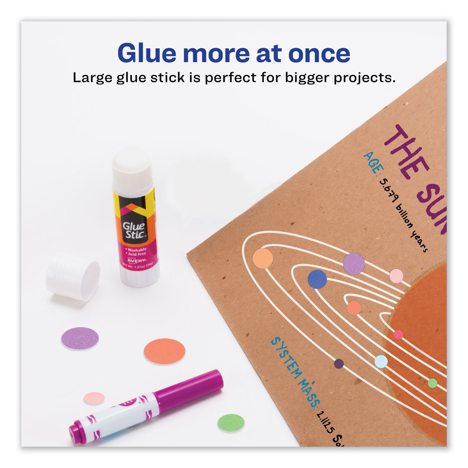 Avery Clear Drying Permanent Glue, Purple - 6 pack, 0.26 oz sticks