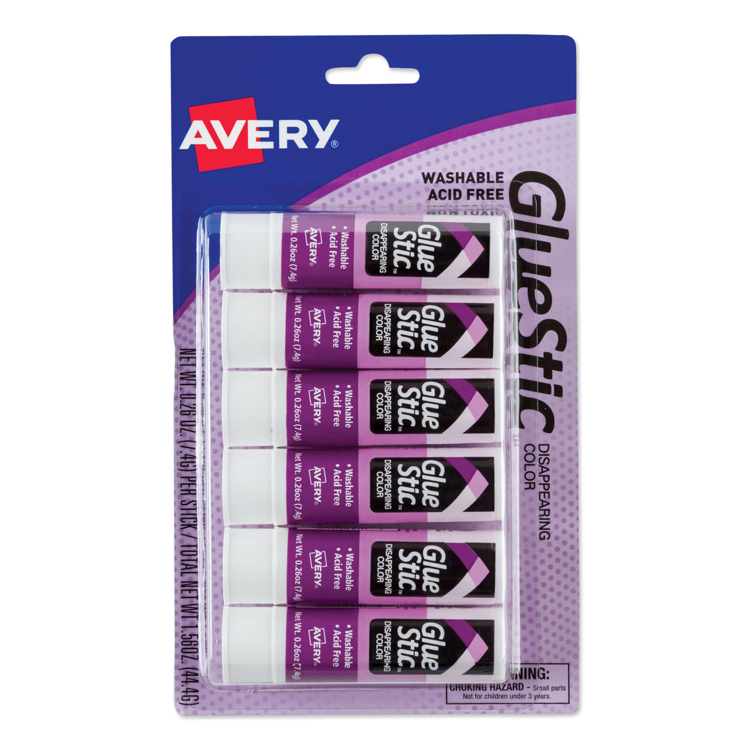  Avery Glue Stic, White, Washable, Non-Toxic, 1.27oz, 6 Glue  Sticks, 2-Pack, 12 Total