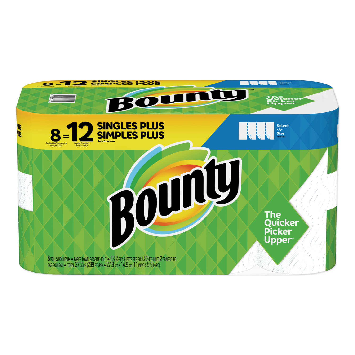  Bounty 90963 Select-a-Size Paper Towels, 2-Ply, White, 5.9 x 11, 83 Sheets/Roll, 8 Rolls/CT (PGC90963) 