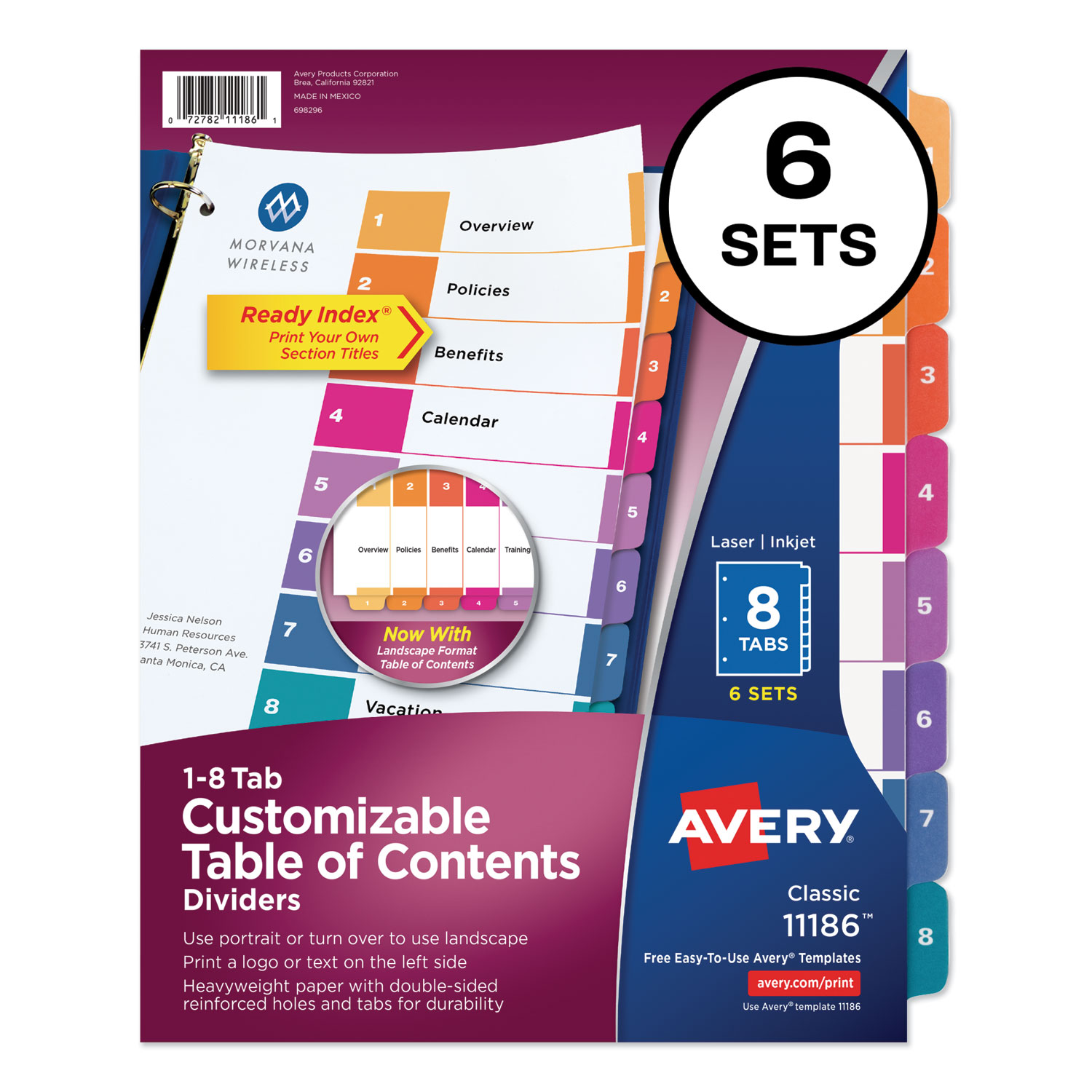 Customizable TOC Ready Index Multicolor Dividers, 8-Tab, Letter, 6 Sets