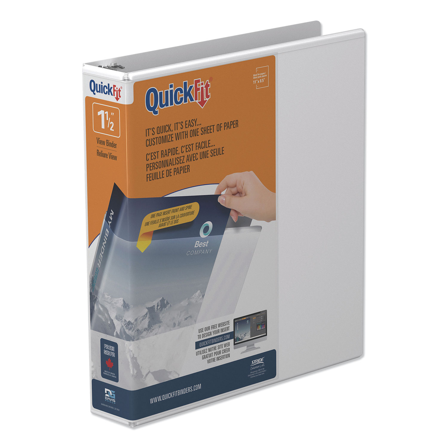  Stride STW88020 QuickFit Round-Ring View Binder, 3 Rings, 1.5 Capacity, 11 x 8.5, White (STW88020) 