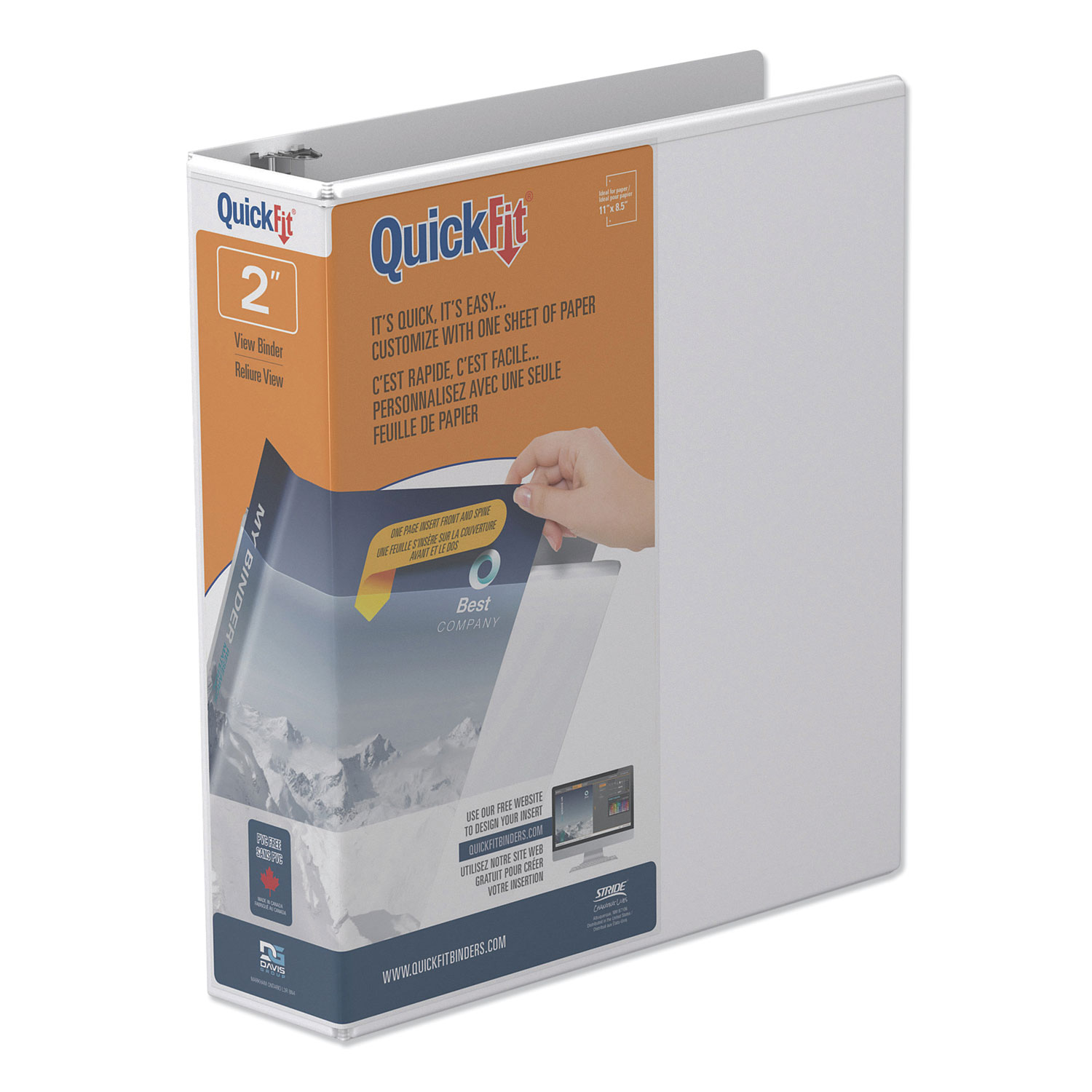  Stride STW88030 QuickFit Round-Ring View Binder, 3 Rings, 2 Capacity, 11 x 8.5, White (STW88030) 