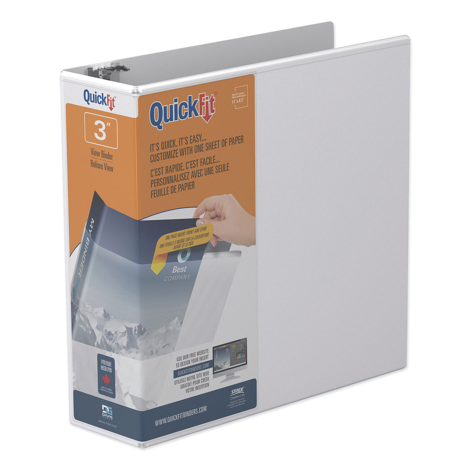  Stride 87050 QuickFit D-Ring View Binder, 3 Rings, 3 Capacity, 11 x 8.5, White (STW87050) 