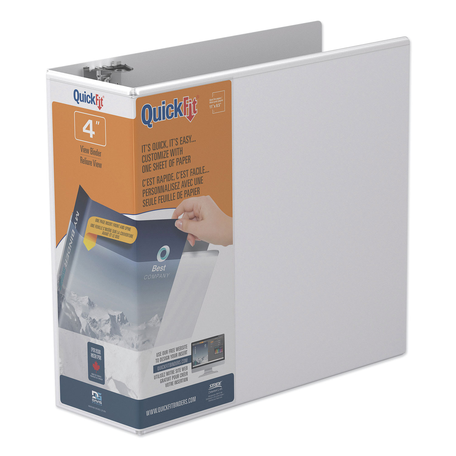  Stride 87060 QuickFit D-Ring View Binder, 3 Rings, 4 Capacity, 11 x 8.5, White (STW87060) 