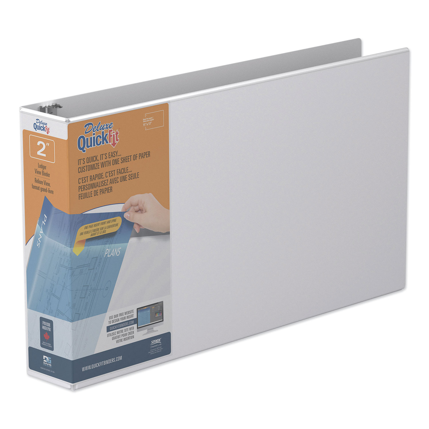  Stride 94030 QuickFit Ledger D-Ring View Binder, 3 Rings, 2 Capacity, 11 x 17, White (STW94030) 