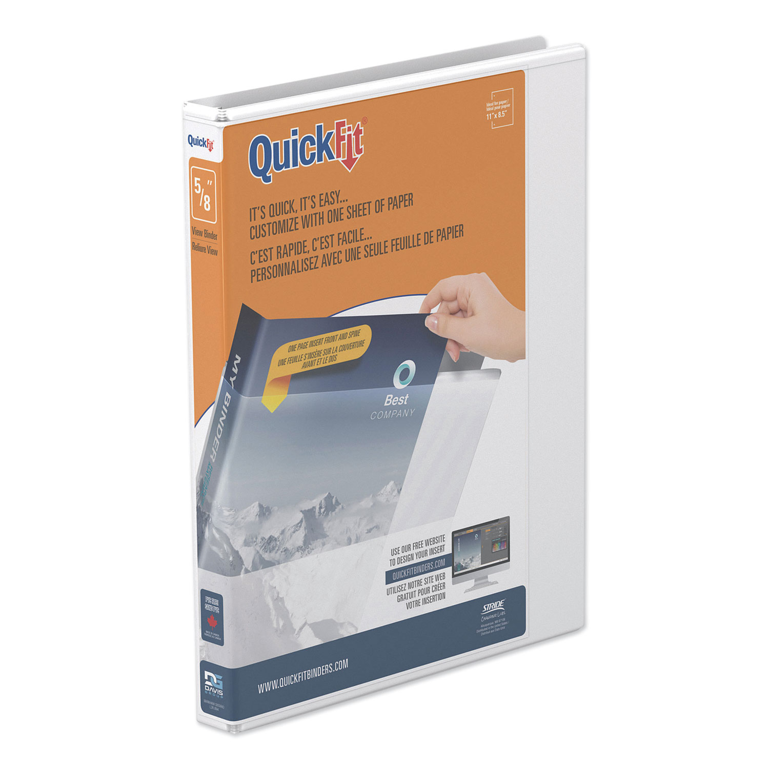  Stride 87000 QuickFit D-Ring View Binder, 3 Rings, 0.63 Capacity, 11 x 8.5, White (STW87000) 