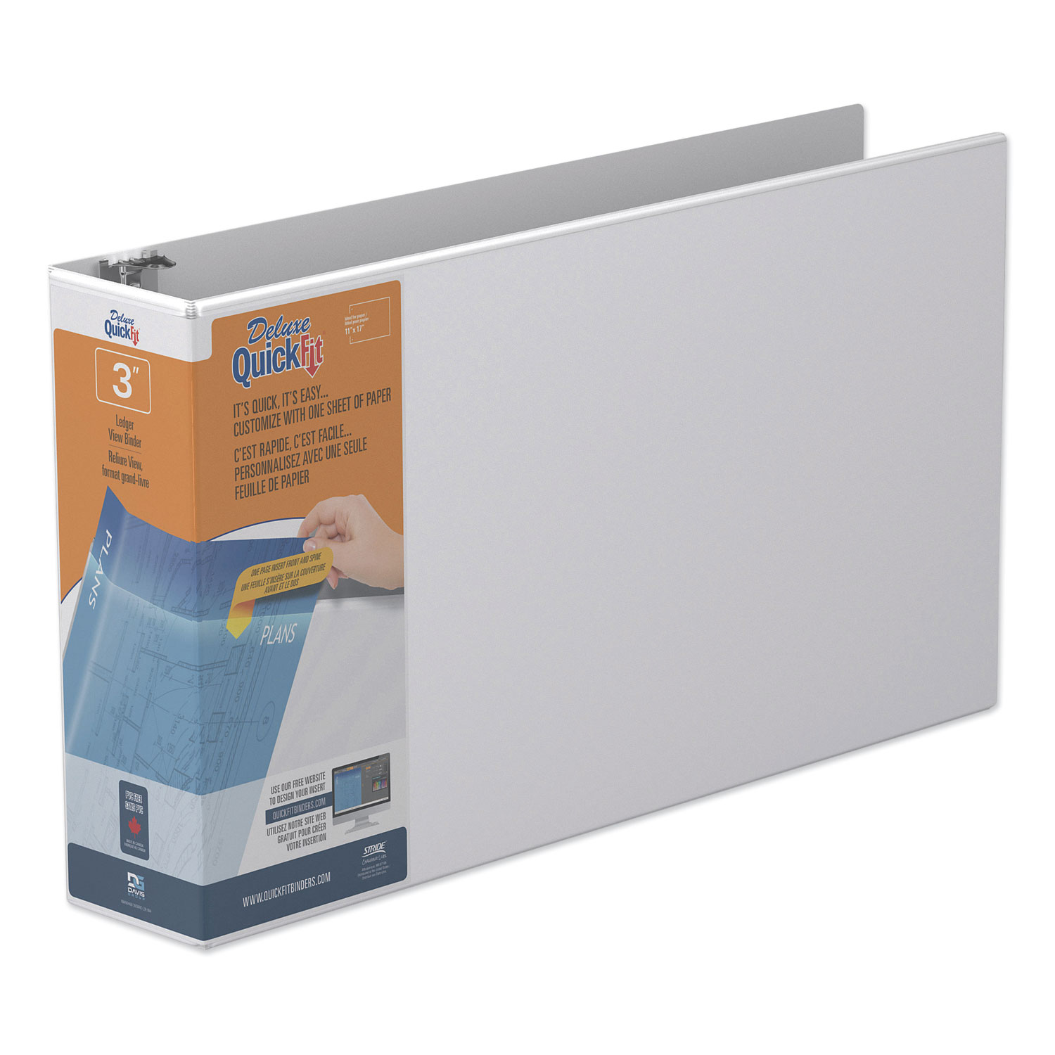  Stride 94050 QuickFit Ledger D-Ring View Binder, 3 Rings, 3 Capacity, 11 x 17, White (STW94050) 