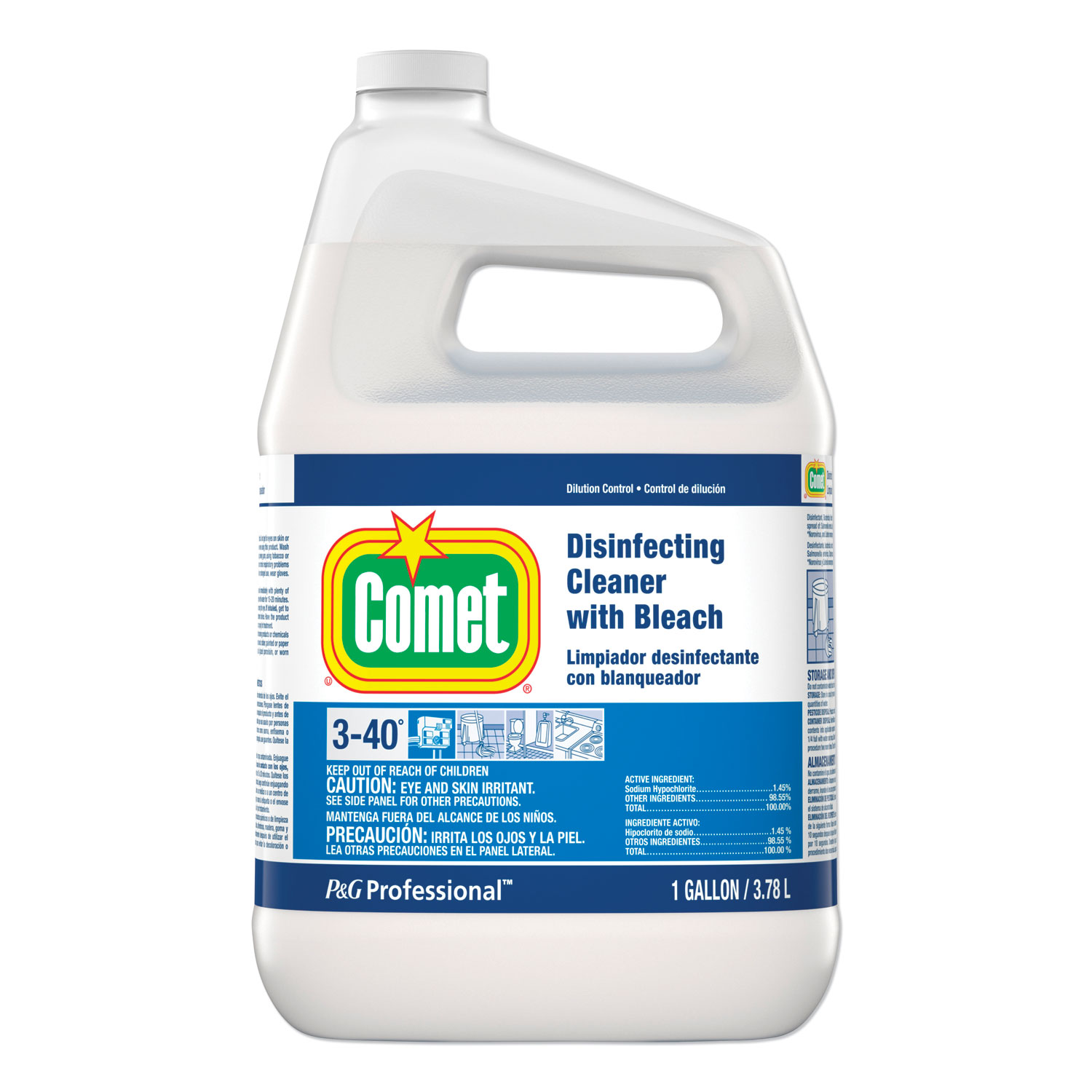 Disinfecting Cleaner with Bleach, 1 gal Closed-Loop Plastic Jug, 3/Carton