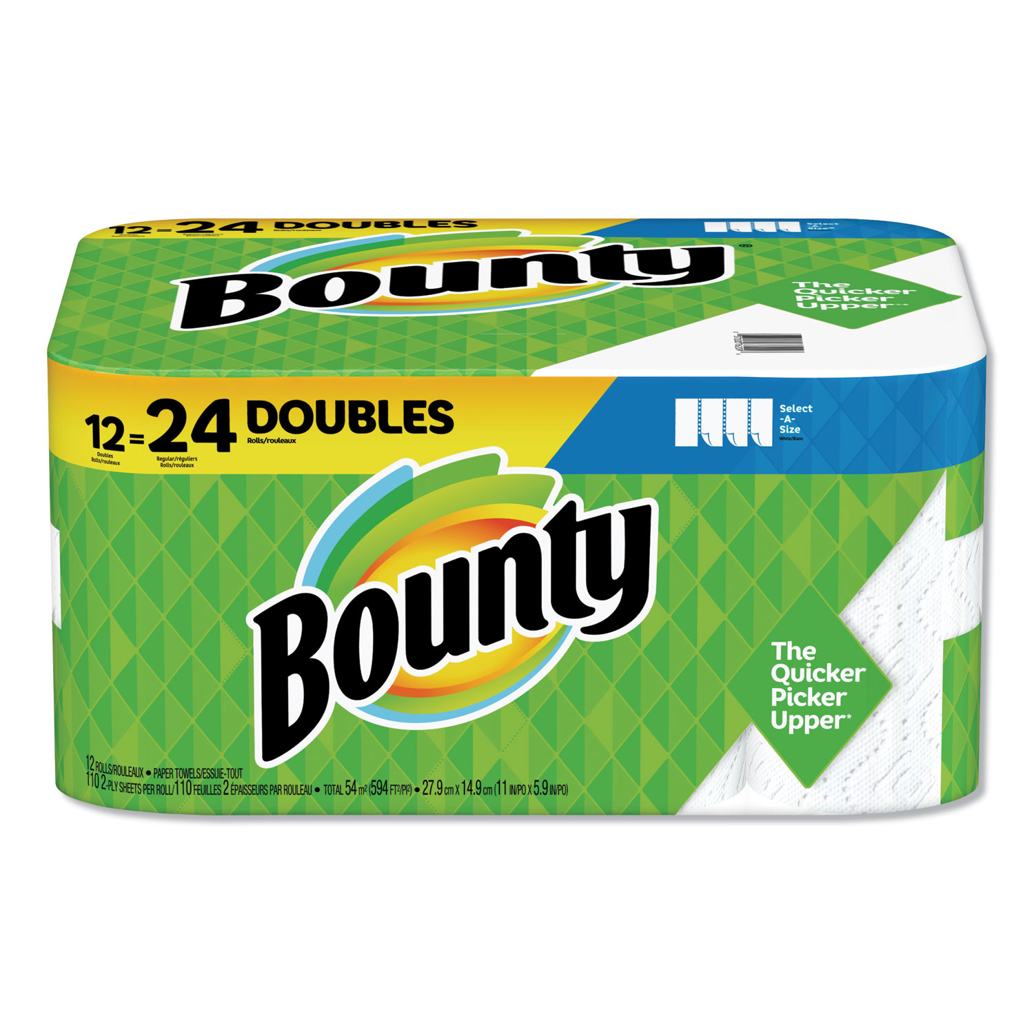 Bounty® Select-a-Size Paper Towels, 2-Ply, White, 5.9 x 11, 110 Sheets/Roll, 12 Rolls/Carton
