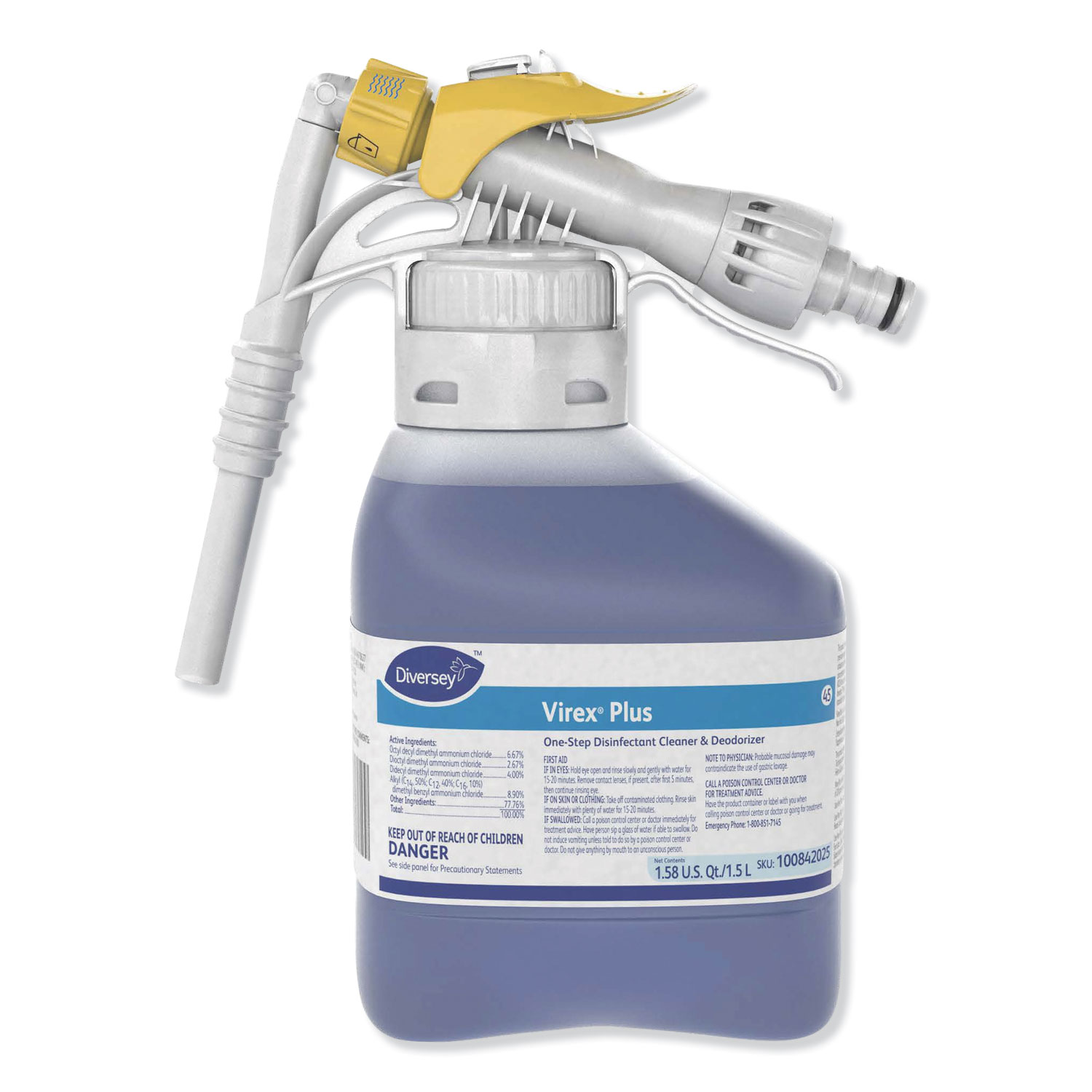  Diversey 101102925 Virex Plus One-Step Disinfectant Cleaner and Deodorant, 1.5 L Closed-Loop Plastic Bottle, 2/Carton (DVO101102925) 