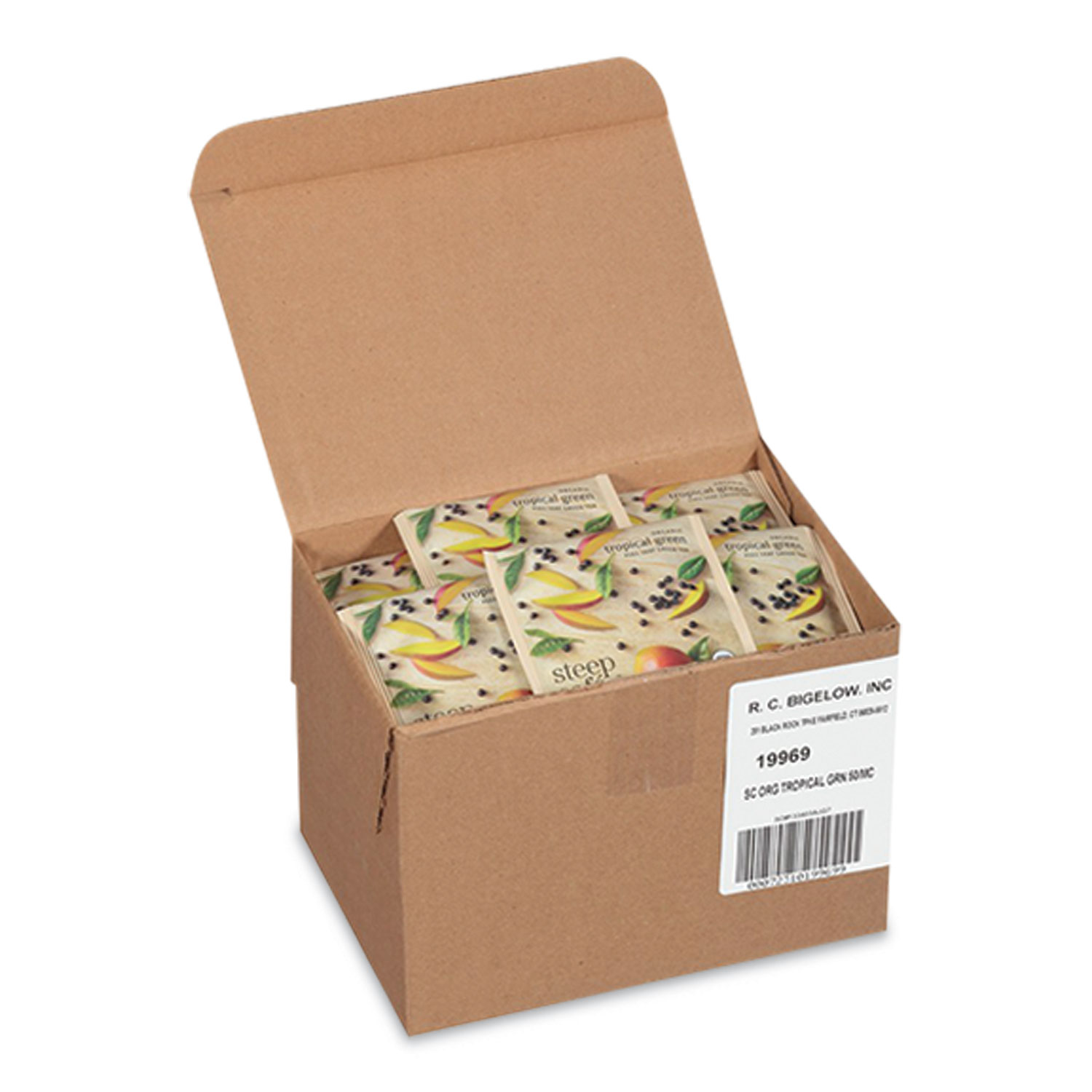 Bigelow® steep Café Organic Green Tea, Tropical, 50 Bags/Carton