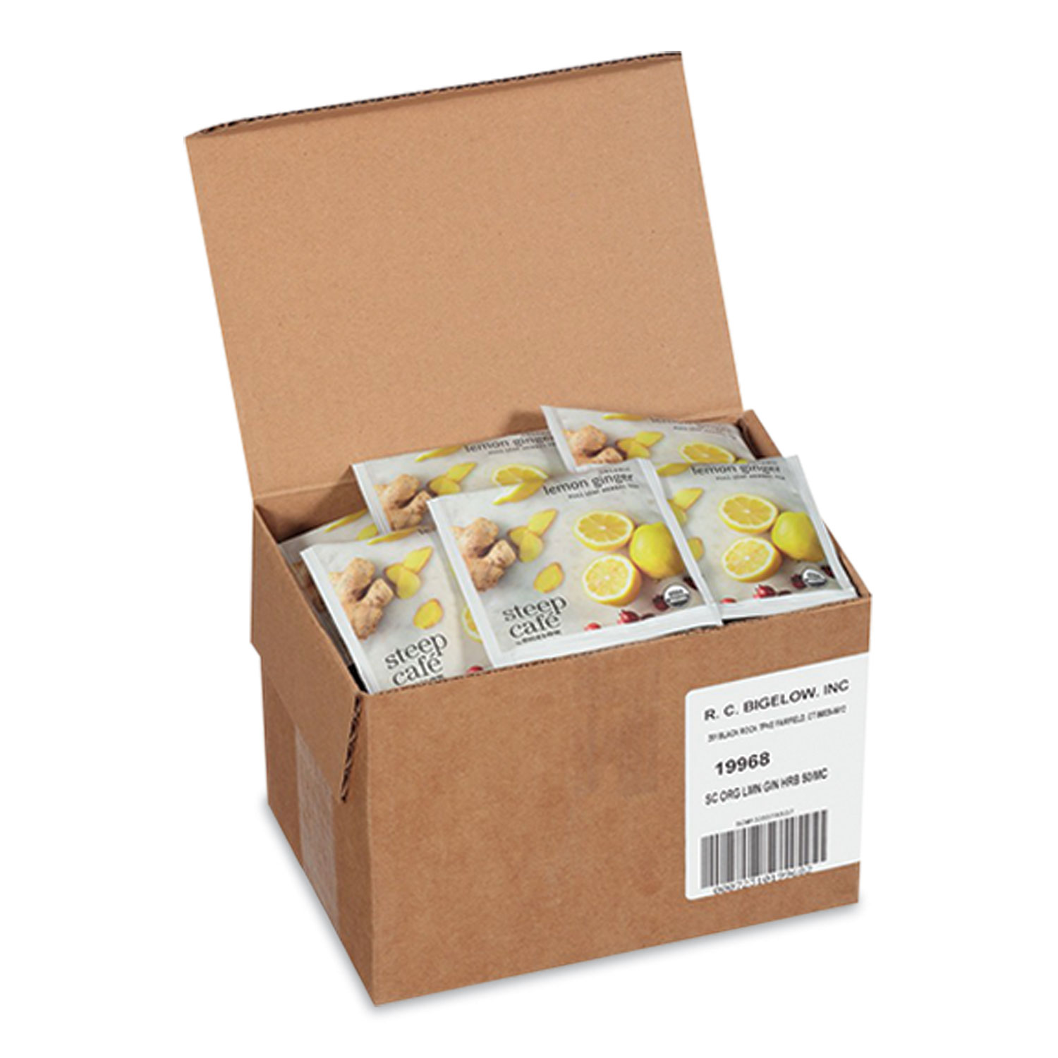 Bigelow® steep Café Organic Herbal Tea, Lemon Ginger, 50 Bags/Carton