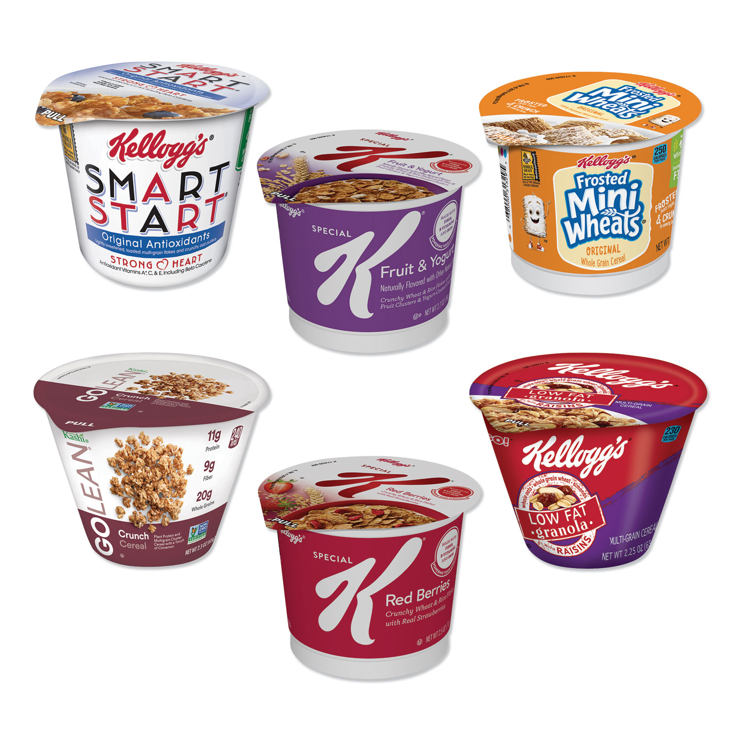Kelloggs® Breakfast Cereal - Single Serve, Classic Wellness Assortment, 2.2 oz Cup, 60/Carton