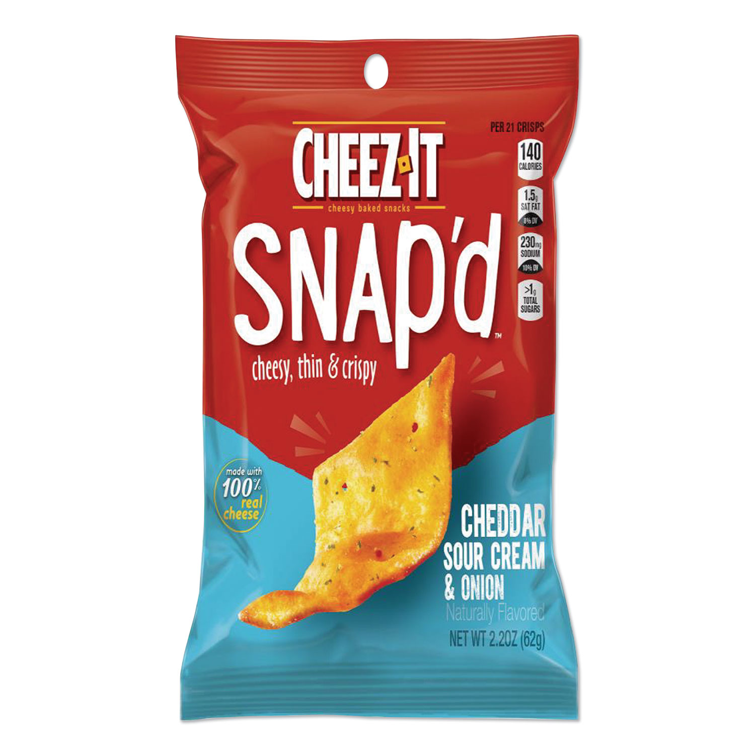 Sunshine® Cheez-it Snapd Crackers, Cheddar Sour Cream and Onion, 2.2 oz Pouch, 6/Pack