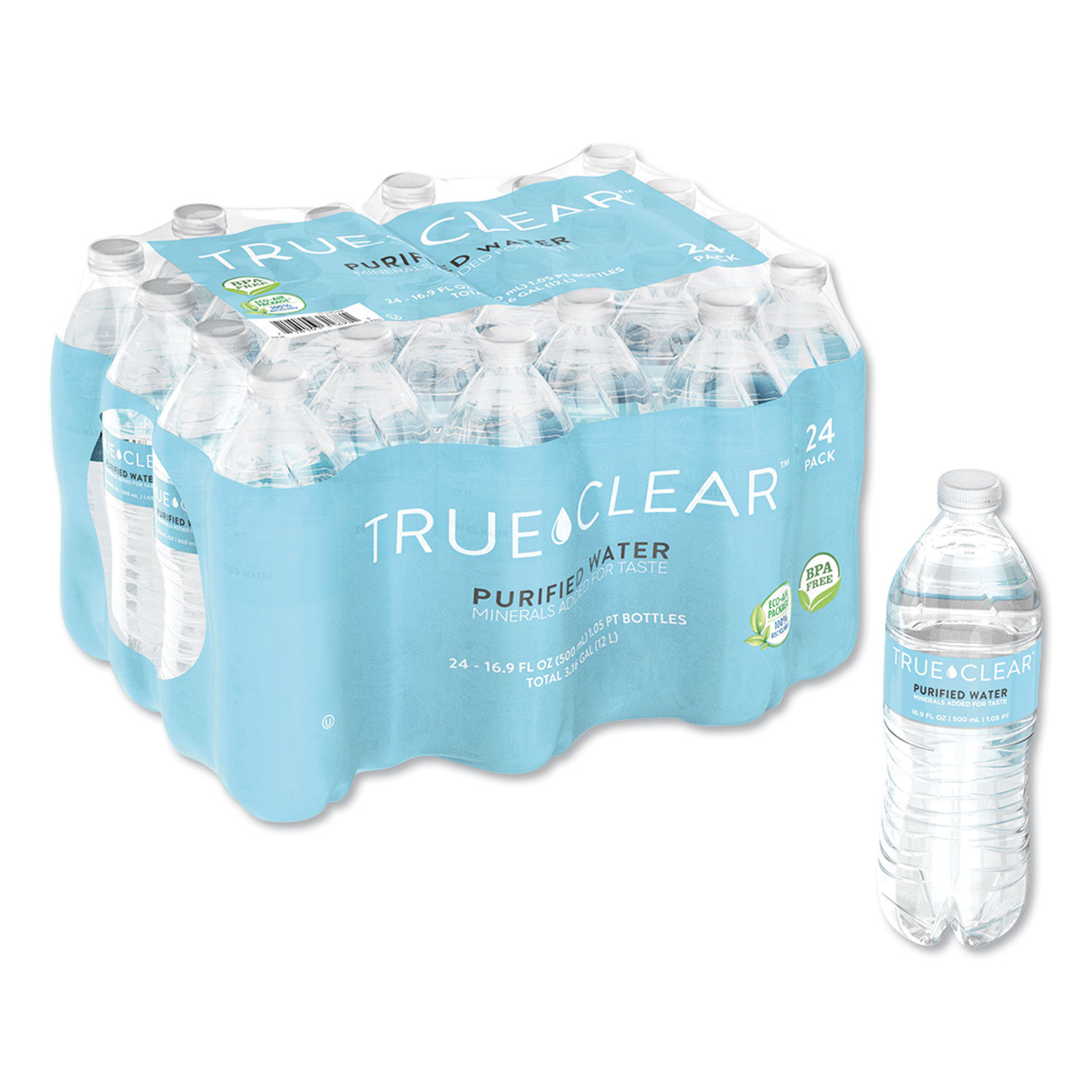  True Clear TRC05L24CT Purified Bottled Water, 16.9 oz Bottle, 24 Bottles/Carton (TCLTRC05L24CT) 
