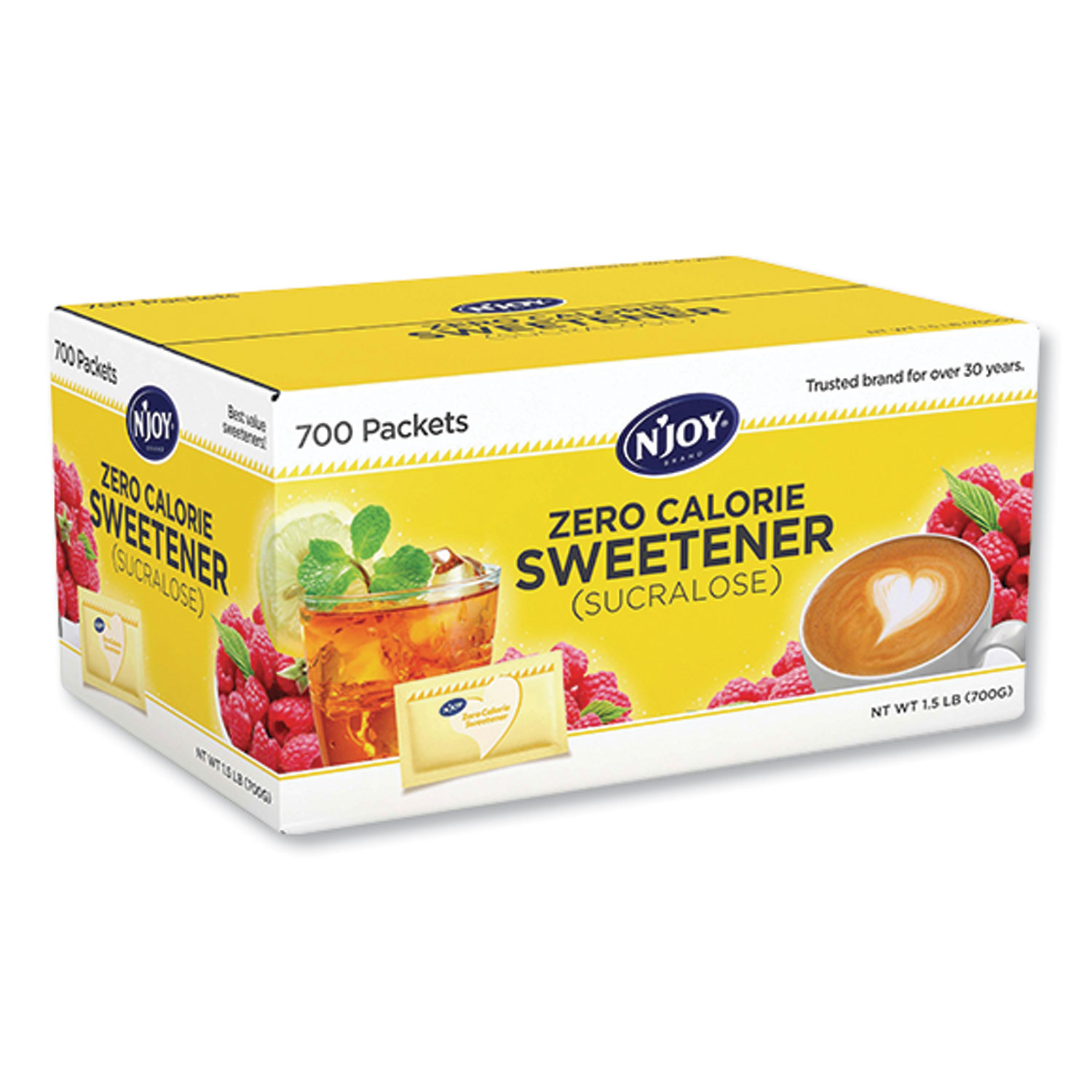  N'Joy 83531 Yellow Sucralose Zero Calorie Sweetener Packets, 1 g Packet, 700 Packets/Carton (NJO1016715) 