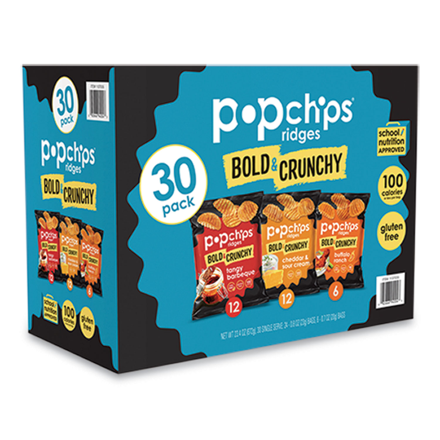 popchips® Potato Chips, Ridges Assortment, 0.7 to 0.8 oz Pouch, 30/Carton